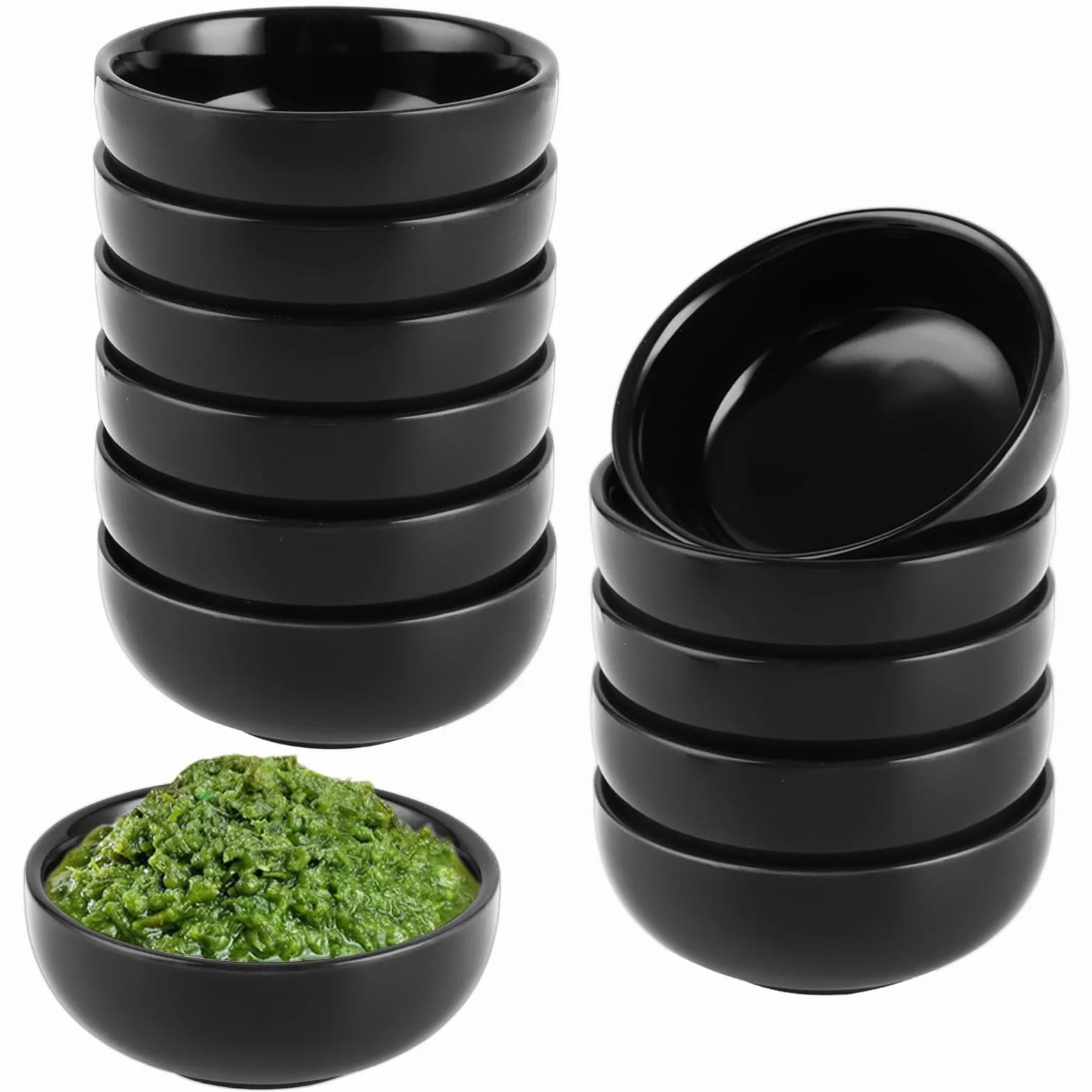 YAYODS 12 małych miseczek do dipów, ceramicznych miseczek Ø 7,7 cm, czarne, miseczki do dipów, do sushi, sosu sojowego, małe miski jako miseczki na sosy, przekąski, miseczki deserowe, porcelana