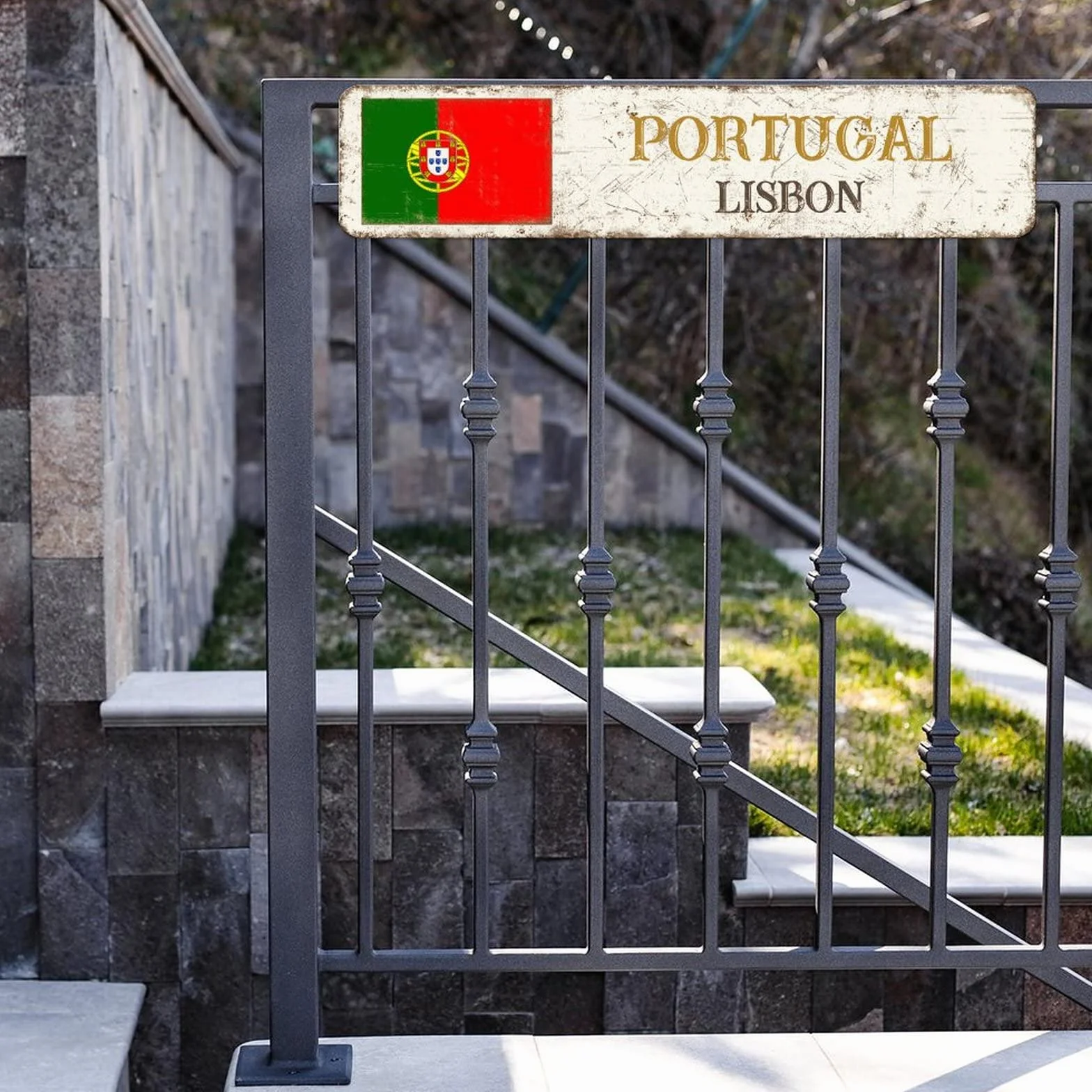 Portugalia retro metalowa tabliczka blaszana znak miasto Lizbona metalowe znaki wiszące nowość znaki dom wiejski dekoracja kraj pamiątka znak flaga narodowa jakość metalowy znak na ganek na zewnątrz 7,6 cm x 45,7 cm