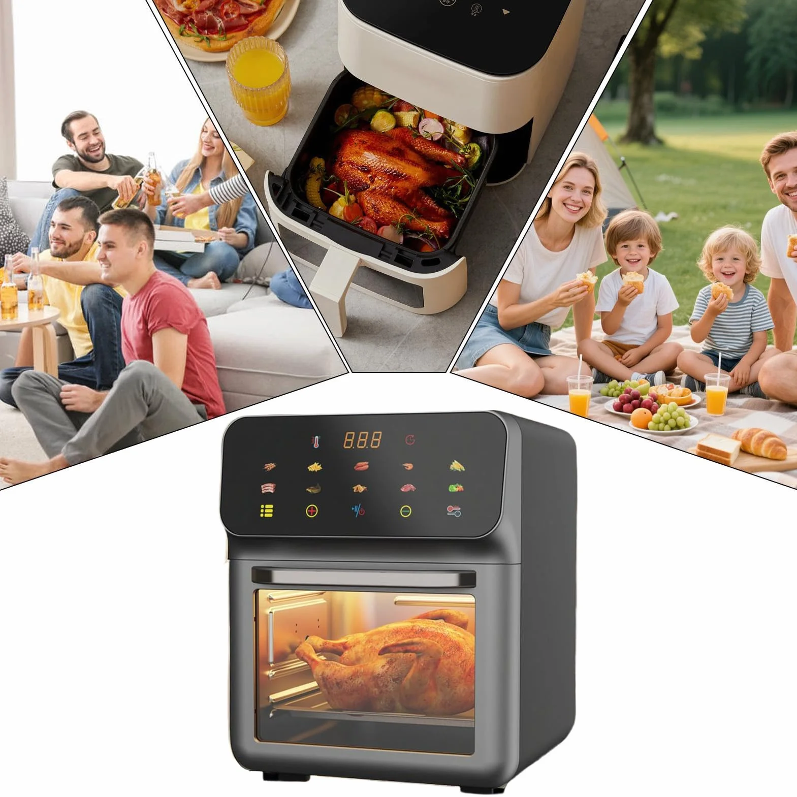 Piec do smażenia powietrza, wielofunkcyjny piec konwekcyjny Frytkownica powietrzna, urządzenie do pieczenia, odwadnianie, 15 litrów z 2 kratkami, do pizzy frytek z kurczaka do steków