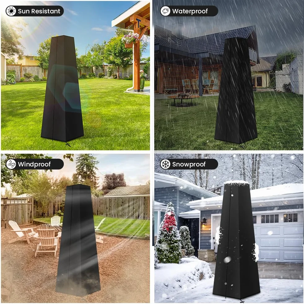 AOOWU Wodoodporny pokrowiec ochronny na taras, 210D Oxford Heater Cover with Cordn and Long Zipper, Protective Cover For Pyramidal Terrace Fiers (221X61X53CM)