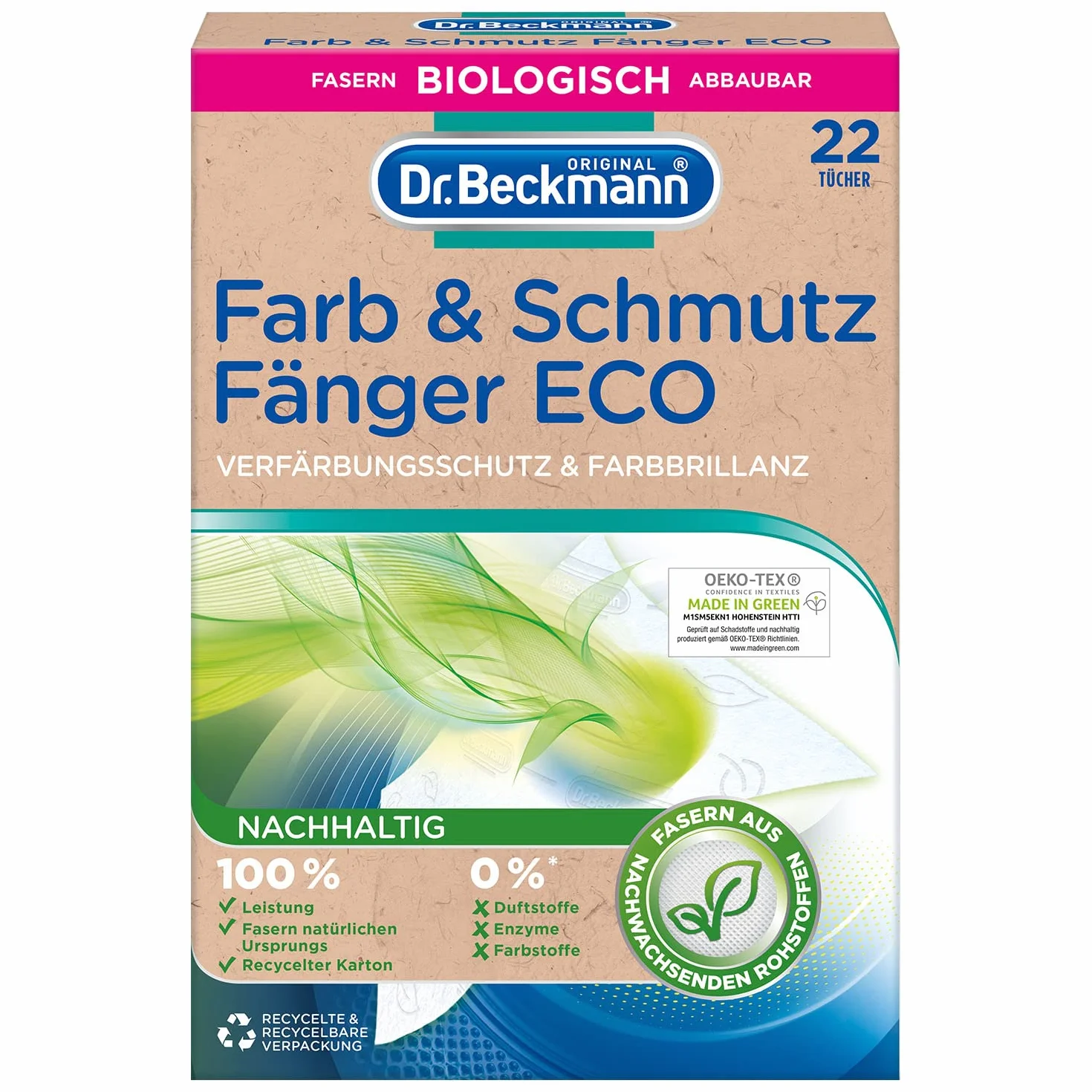 Dr. Beckmann Farba i błotnik Eco | Długotrwała ochrona kolorów do 30 prań | Ściereczka wielokrotnego użytku | 22 ściereczki