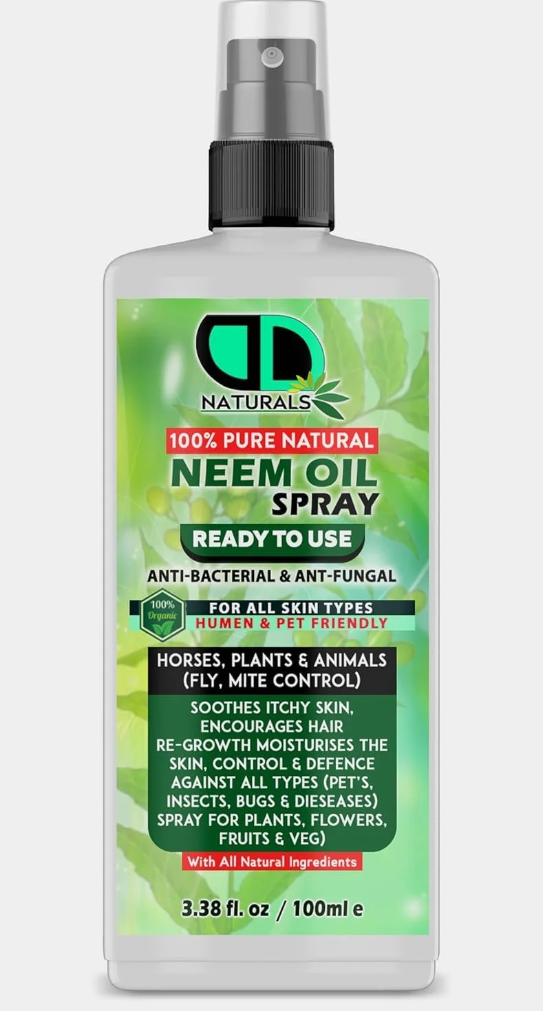 DD Organiczny olejek z miodły indyjskiej, naturalny spray na owady ogrodowe dla roślin i koni, środek odstraszający owady i odstraszający owady, do domu, pielęgnacji skóry, wzrostu włosów, 100 ml