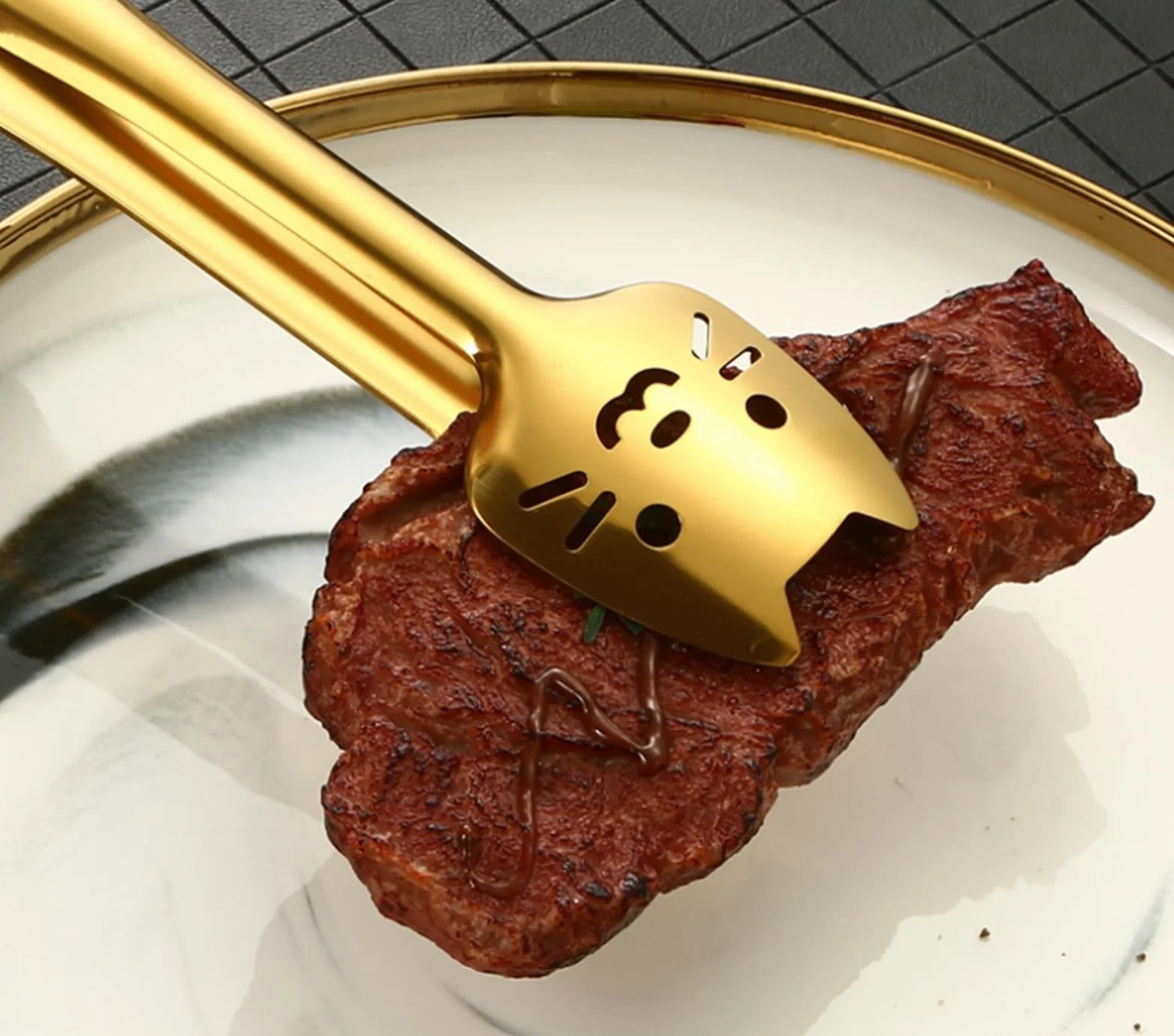 Szczypce Kuchenne Gotowania Szczypce Do Grilla Ze Stali Nierdzewnej Do Mocowania Żywności. Samoobsługowy, Antypoślizgowy Uchwyt Szczypce Do Grillowania(Gold)