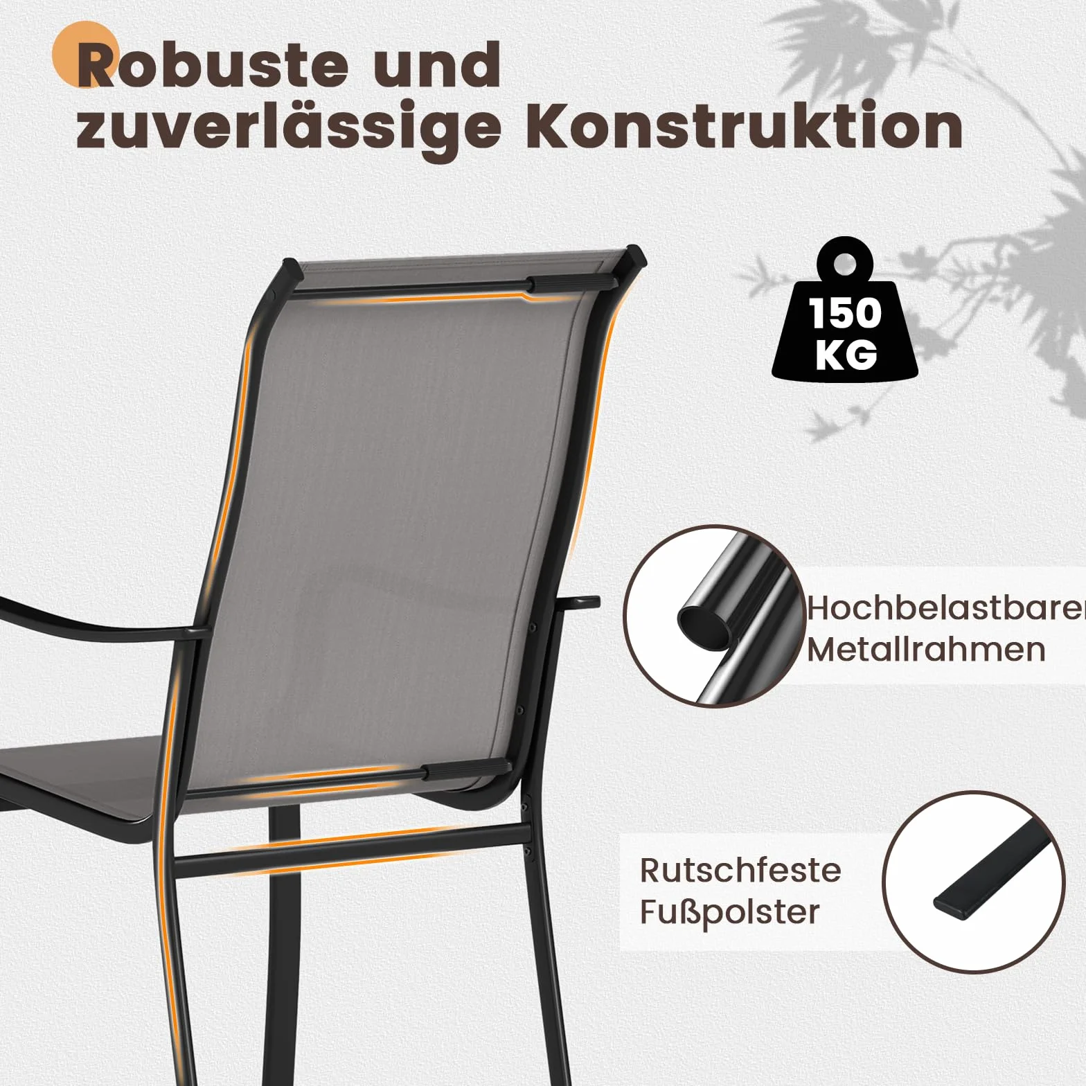 COSTWAY Krzesła ogrodowe, zestaw 2 sztuk, krzesła tarasowe z wysokim oparciem, krzesła balkonowe z obciążeniem do 150 kg, do ogrodu, na taras, balkon, 56 x 73 x 101 cm, szare