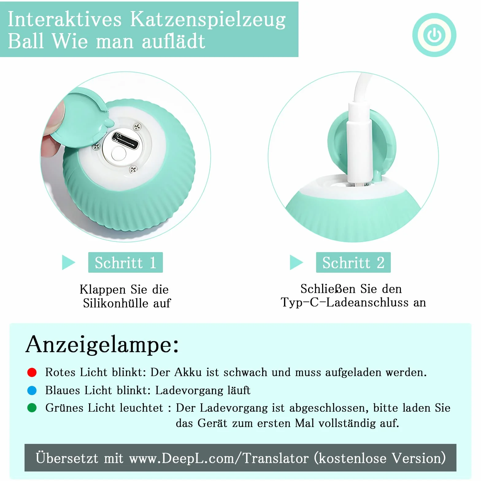 HENGBIRD 2.0 Elektryczna zabawka dla kota z oświetleniem LED, automatyczna zabawka dla kota 360 stopni, interaktywna zabawka dla kota z możliwością ponownego ładowania przez USB, interaktywna kula dla