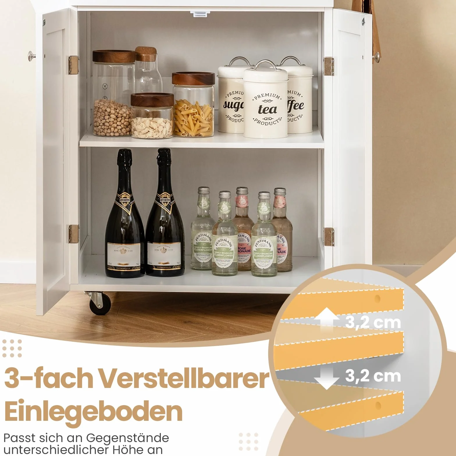 COSTWAY Wózek kuchenny na kółkach, wózek do serwowania z szufladą, regał na przyprawy i drążki na ręczniki, szafka kuchenna na kółkach, do kuchni, jadalni i salonu, 83 x 48 x 91 cm
