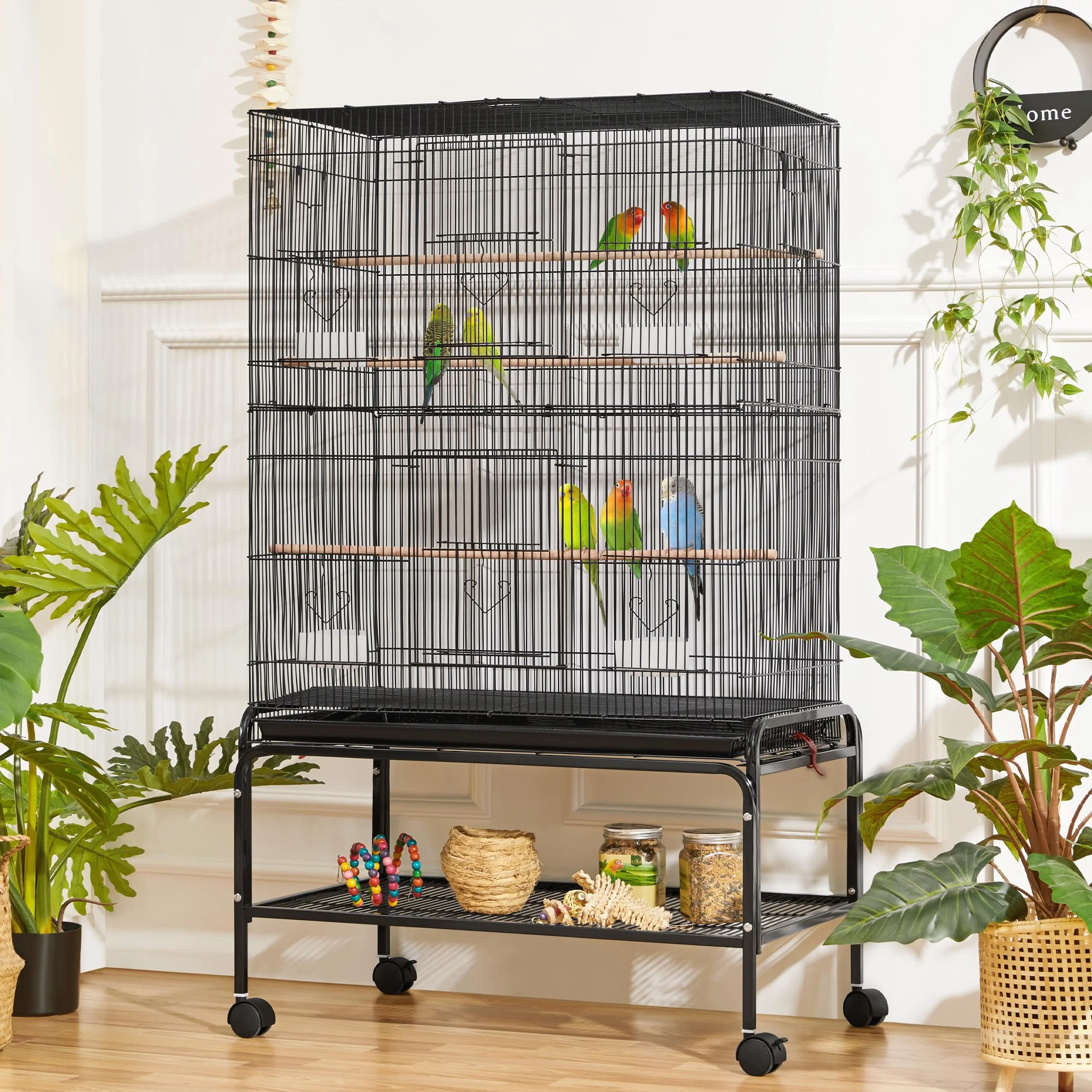Yaheetech Klatka dla ptaków duża 79x49x134,5 cm woliera z 3 drążkami 6 drzwiami 4 miski na karmę wannę