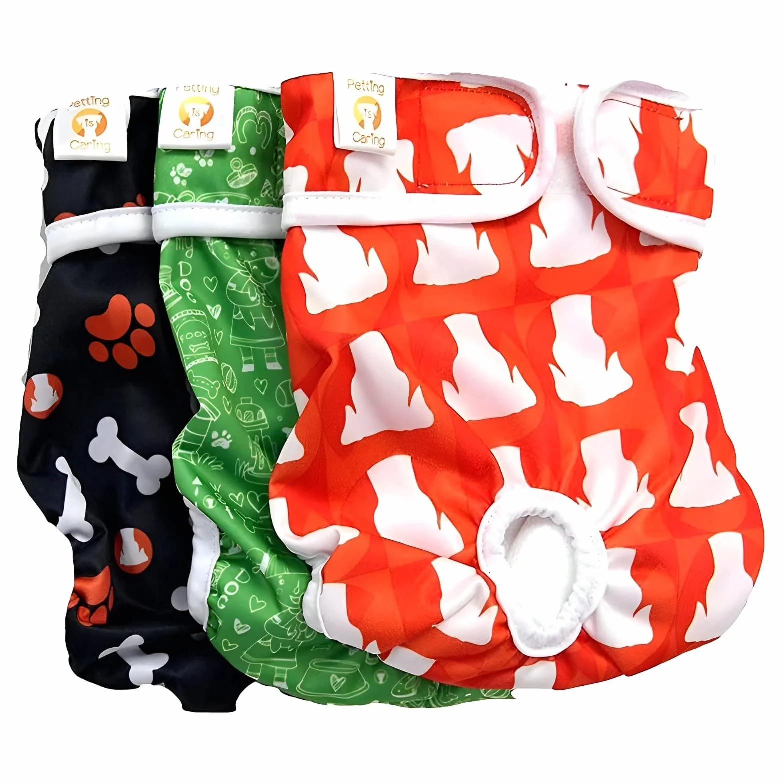 Dog Washable Diapers & Reusable by PETTING IS CARING - Female Dog Diapers Materials Durable Machine Washable Simple Solution for Pets Incontinence Long Travels Pants - 3 Pack Set (L, NEW DESING)