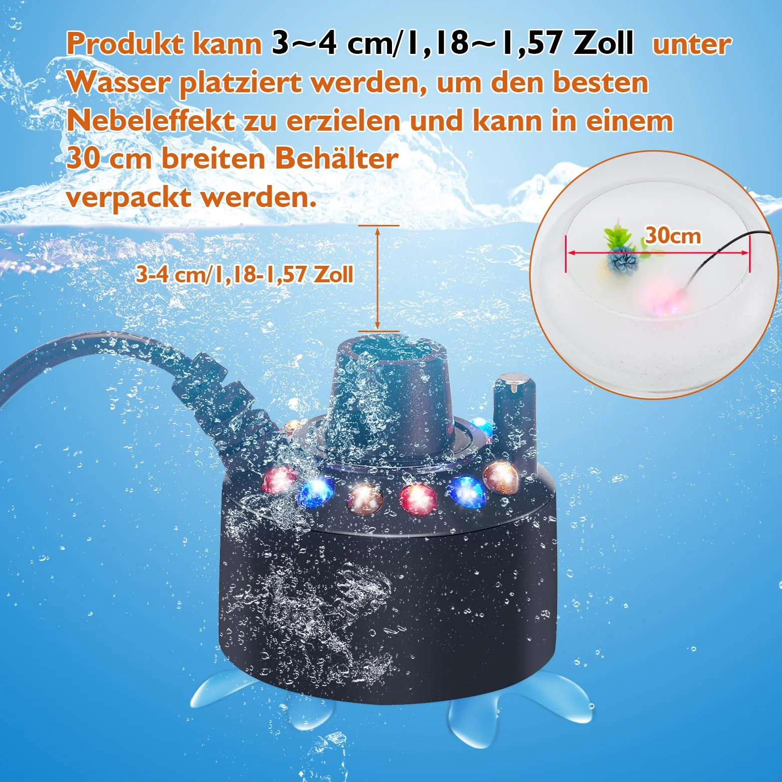 FITNATE Ultrasonic Fog Maker, Nebler ultradźwiękowy nebulizator, 12 diod LED, urządzenie do mgły na Halloween, dynia i doniczka czarownica, fontanna/staw/mgła, nawilżacz powietrza ≥ 400 ml/h