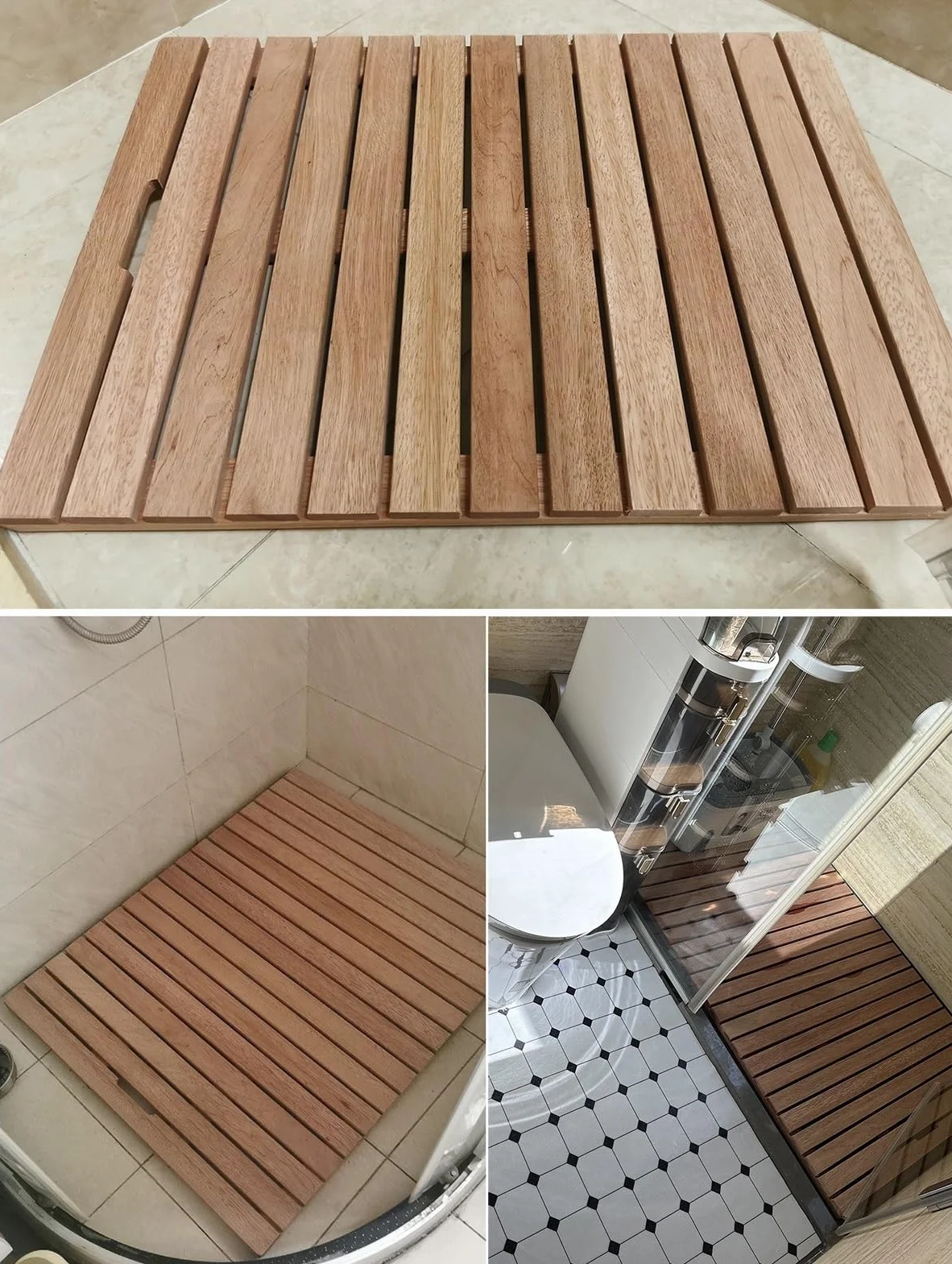 Drewniana mata łazienkowa pod prysznic, antypoślizgowa mata łazienkowa, 50 x 70 cm, wewnętrzna platforma prysznicowa, drewniane listwy do wanny, kuchni, wejścia, stylowa i funkcjonalna dekoracja