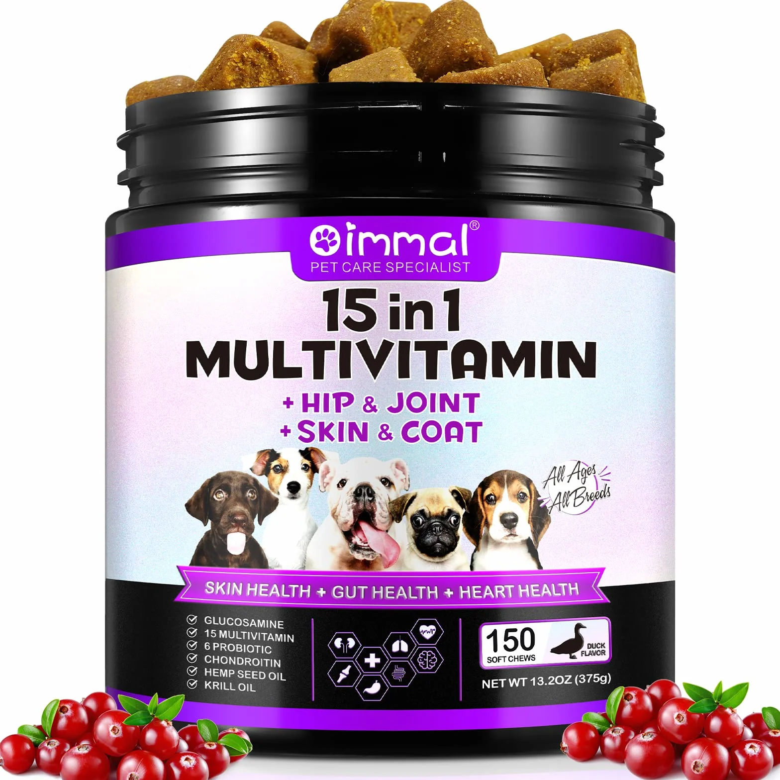 Multiwitaminowe suplementy dla psów 15 w 1 Natural Essential Multi Vitamin Tabletki do żucia z witaminami B stawów o smaku kaczki 375 g 150 gryzaków