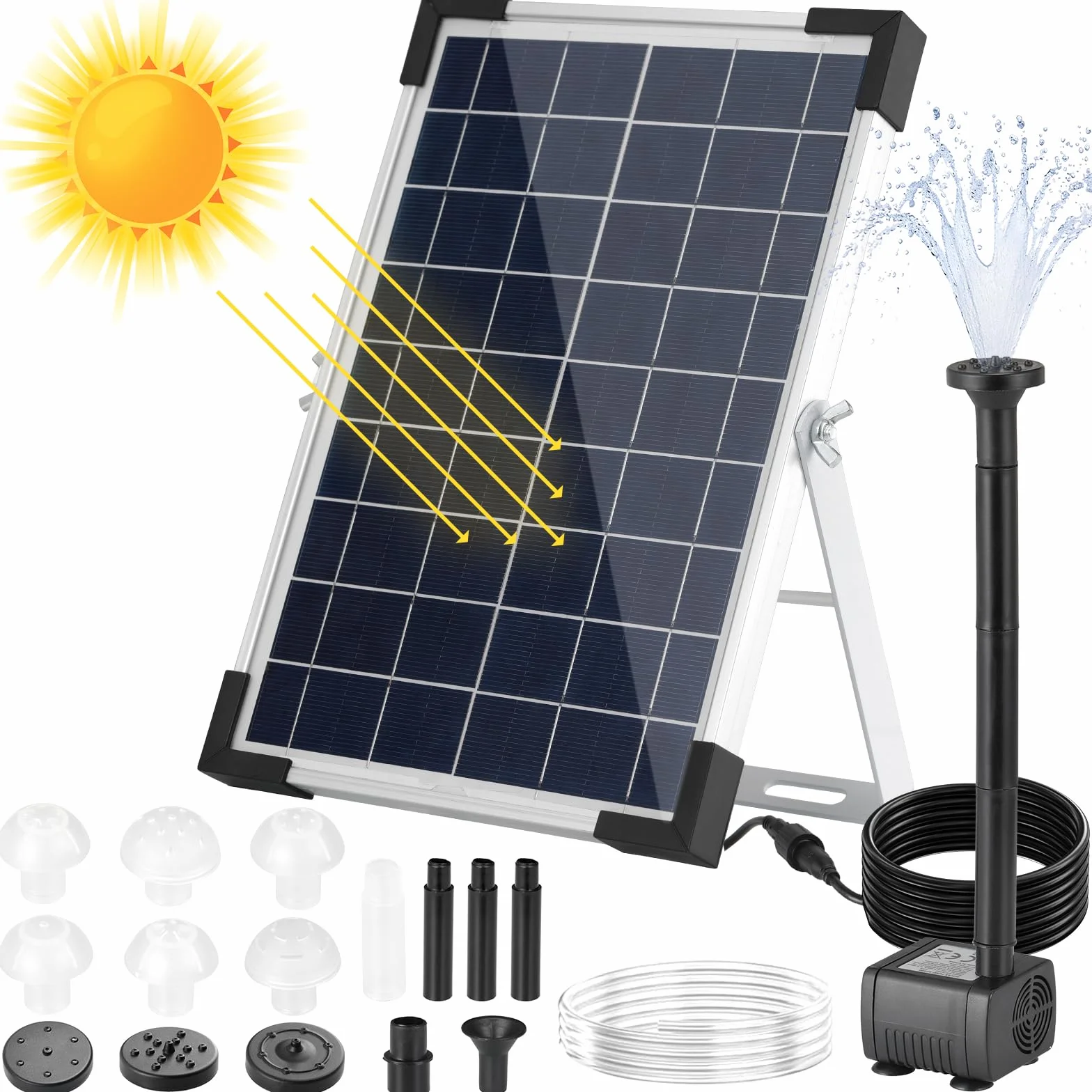 Pompa solarna do oczka wodnego 5 W, fontanna solarna 170 l/h, z 1-metrową rurą wodną DIY, 9 dysz, długość kabla 3,25 m, pompa wodna solarna, do oczka wodnego, fontanny, wodospadu, basenu