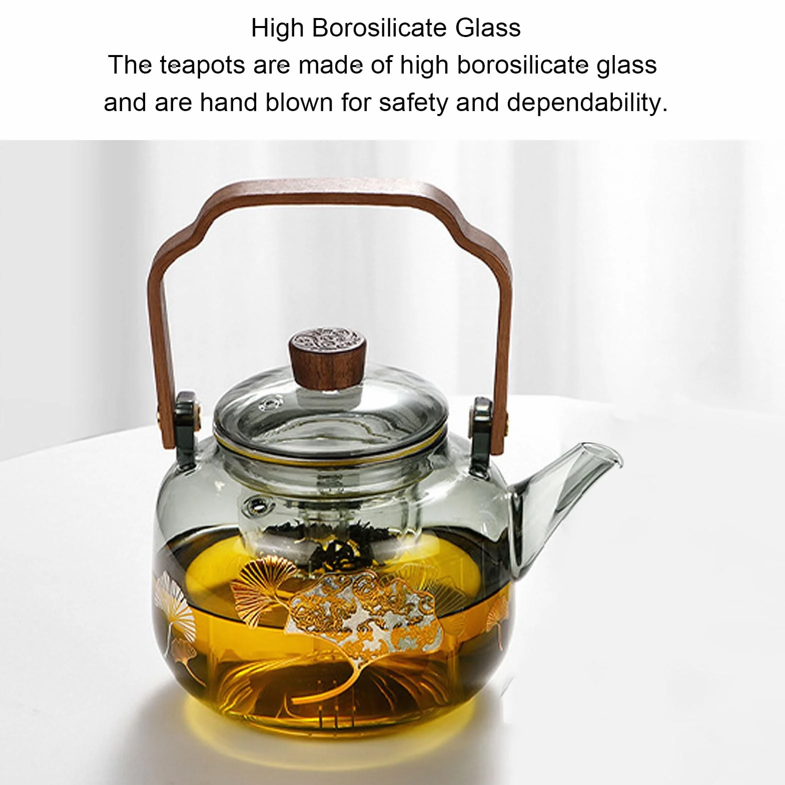 Szklany Czajniczka z Wyjmowanymi Infuzorami 900 Ml Wysoka Borokrzewnik Kuchenna Bezpieczna Herbata Kettle Drewniana Rączka przezroczystą pokrywkę, na luźną herbatę, Kemping Produku