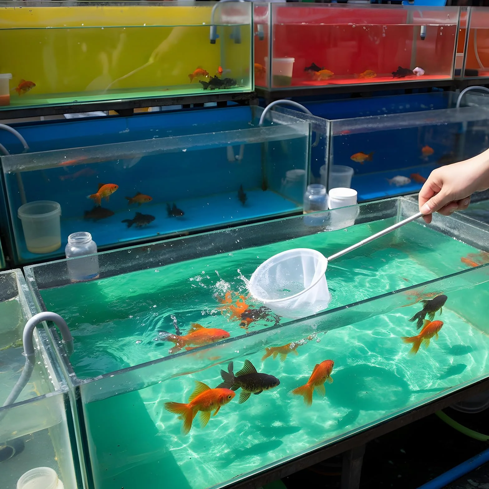 SHENLIU Podbierak do akwarium 3 sztuki siatka na ryby z drążkami teleskopowymi stal nierdzewna 8 cm 10 cm