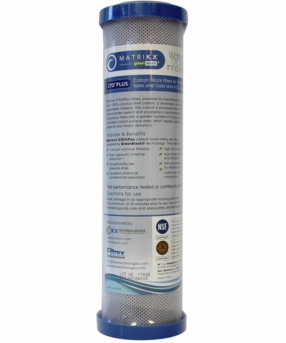 KX 01–250–10-green | 25,4 cm CTO Plus Carbon Block filtres à eau pour chlore, goût, odeur et réduction de Voc | KX Matrikx assuré par Greenblock | Remplace 01–250–125–975
