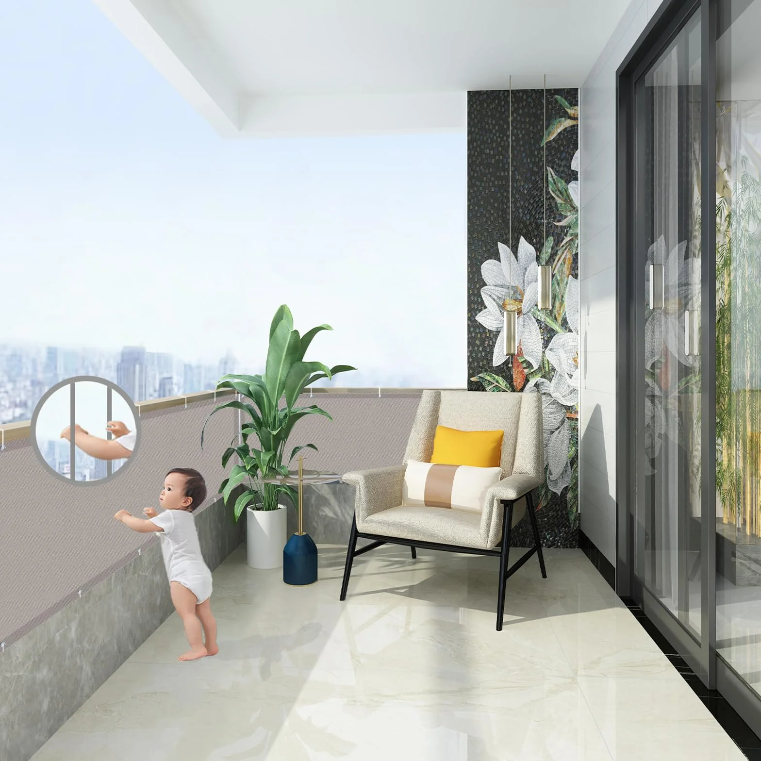 AXT SHADE Osłona Balkonowa 90x400cm Ochrona przed Wiatrem Nieprzejrzysta osłona Balkonu PES 170g/m² Ochrona przed Wiatrem i Promieniowaniem UV z oczkami i opaskami Kablowymi-Taupe