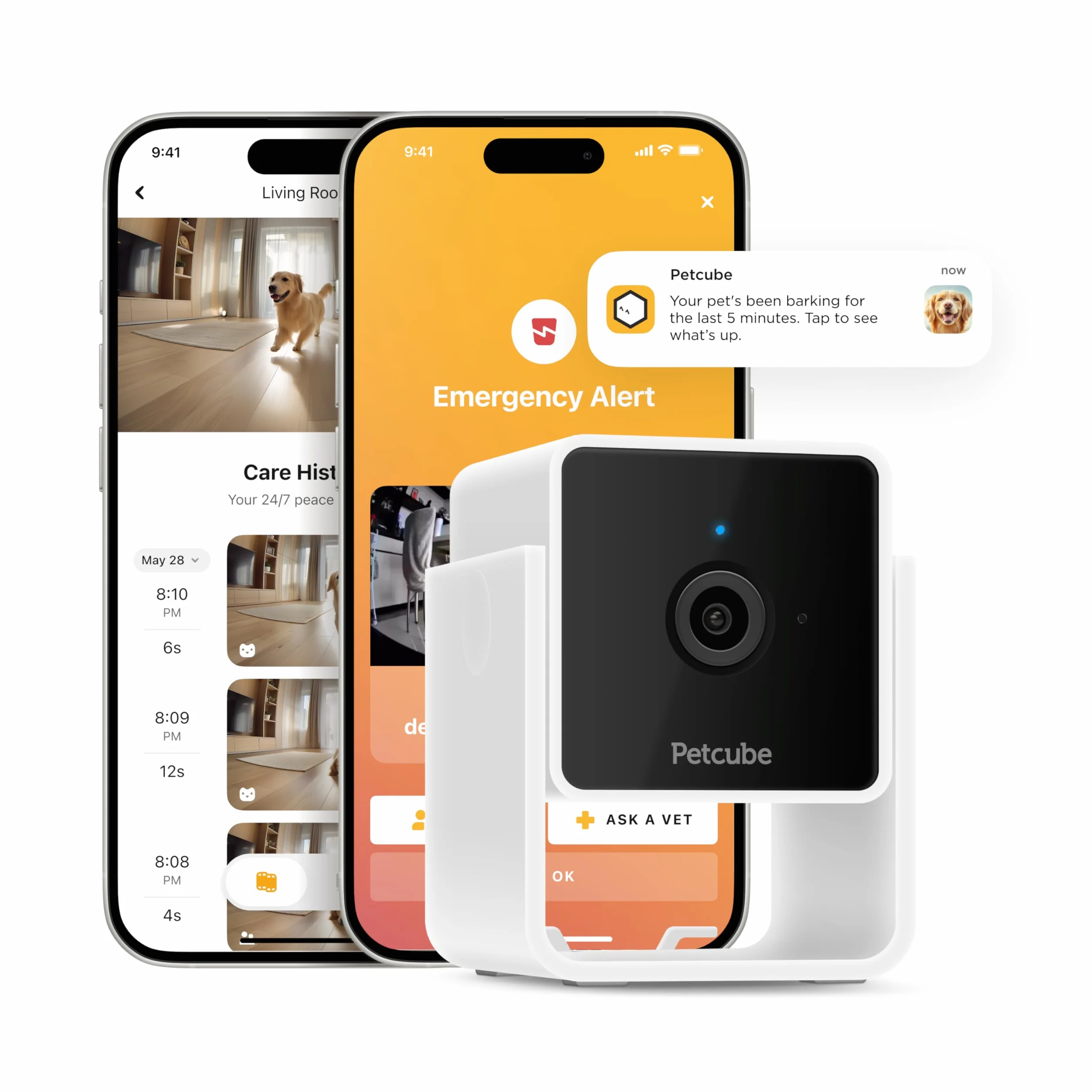 Petcube Cam, kamera monitorująca zwierzęta domowe z wbudowanym czatem weterynaryjnym dla kotów i psów, kamera bezpieczeństwa z wideo HD 1080p, noktowizor, dwukierunkowy dźwięk, mocowanie magnesem