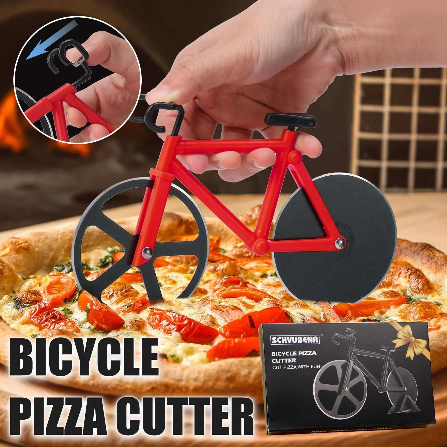 Krajalnice do pizzy, krajalnica do pizzy do roweru, profesjonalne ostrze do pizzy, podwójna stal nierdzewna, super ostre ostrza z powłoką nieprzywierającą, zabawna krótka pizza, czerwony