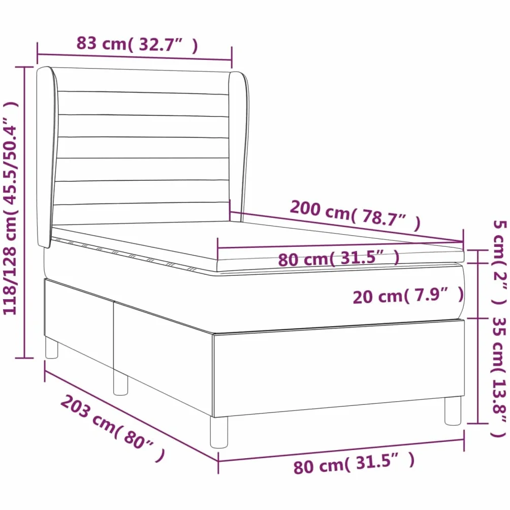Łóżko kontynentalne z materacem kremowym, 80 x 200 cm, z materiału, łóżko tapicerowane z regulowanym zagłówkiem, pojedyncze łóżko z materacem ze sprężynami kieszeniowymi, przyjazna dla skóry