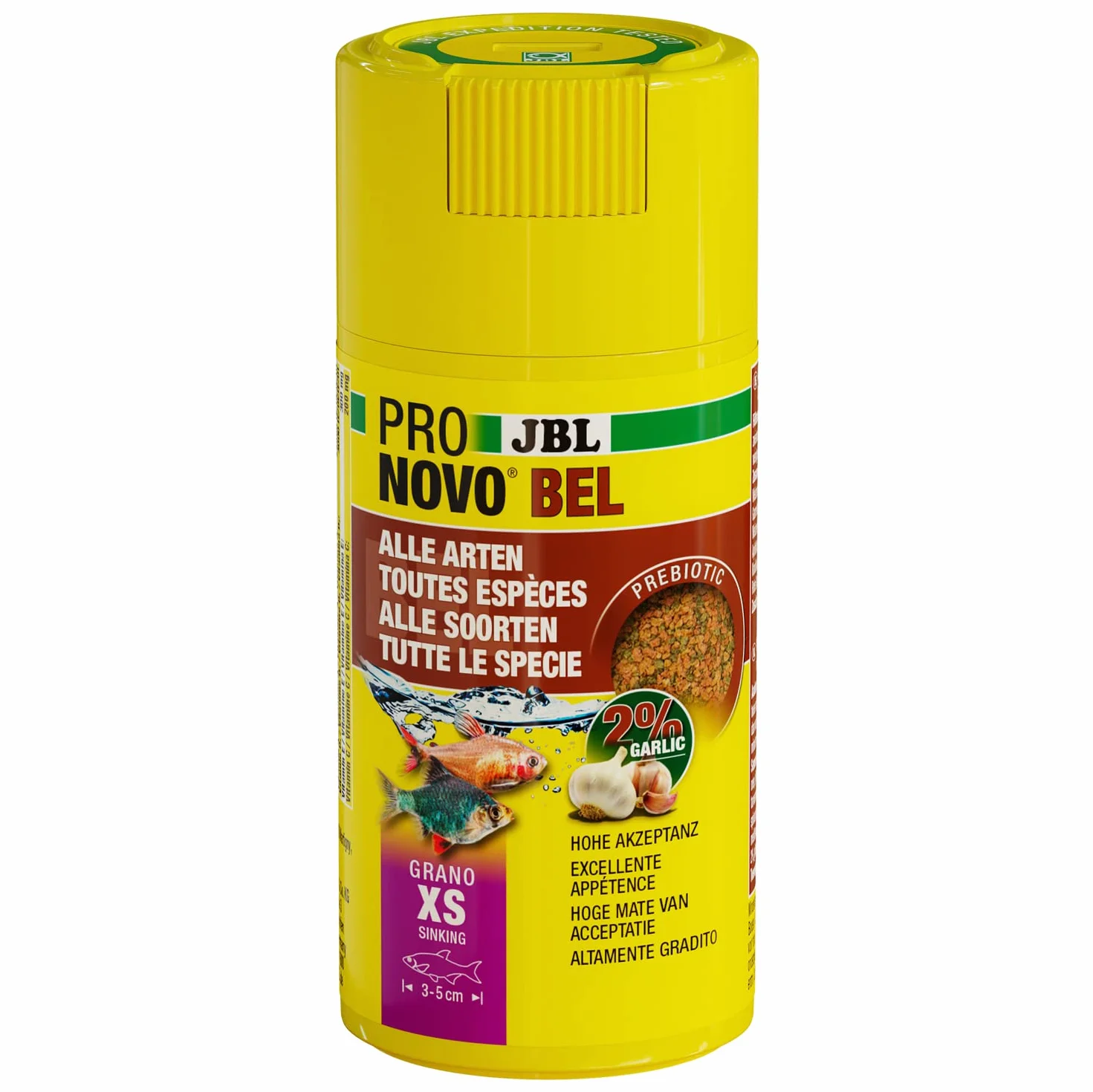 JBL PRONOVO BEL GRANO, podstawowa karma dla wszystkich Ryb akwariowych 3-5 cm, granulat rybny, dozownik na kliknięcie, rozmiar XS, 100 ml
