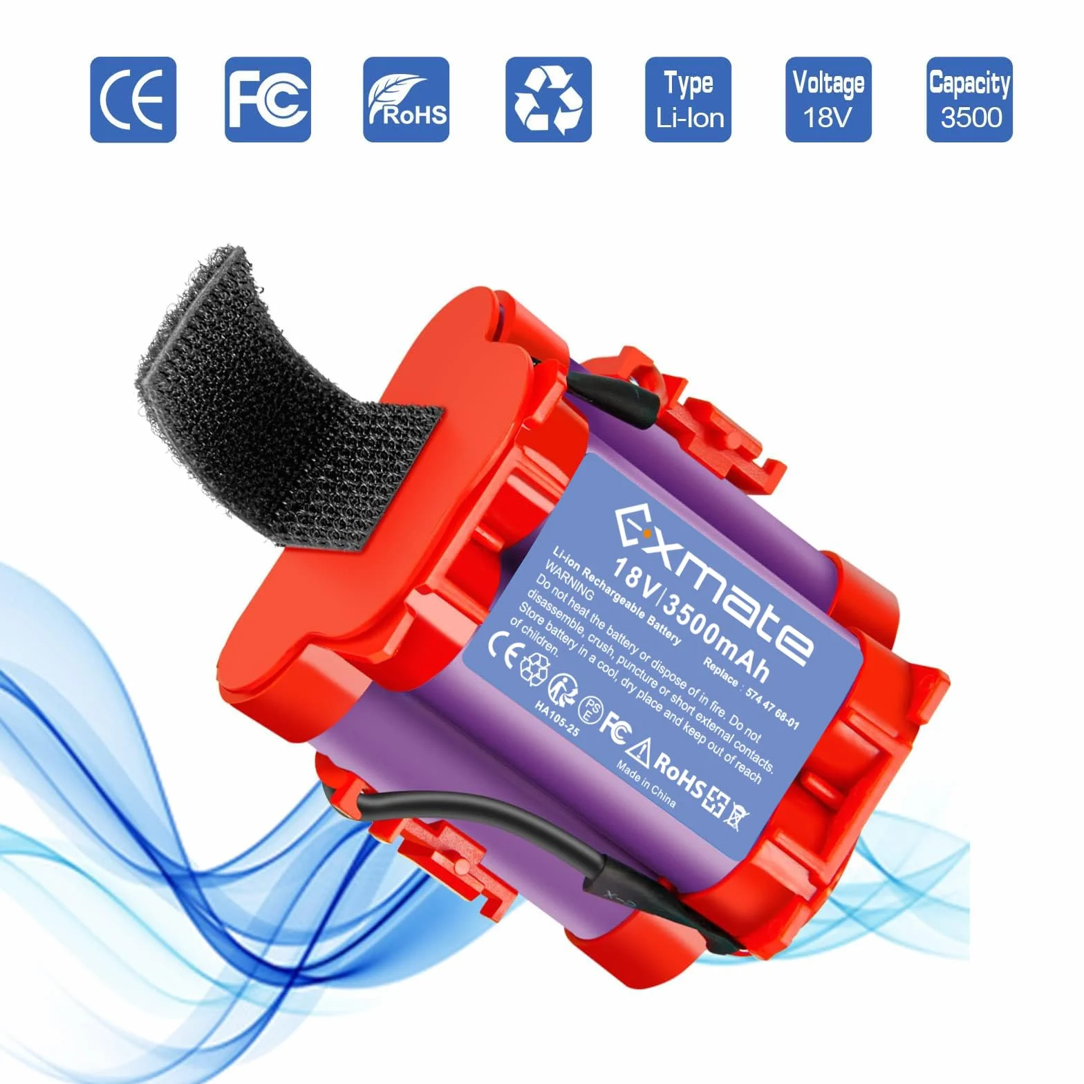 Exmate Akumulator litowy 18 V, 3500 mAh, kompatybilny z robotyczną kosiarką Gardena R38Li, R40Li, R45Li, R50Li, R70Li, R75Li, R80Li, 124562, Flymo 1200R, Husqvarna Automower 105, 305 308 308X