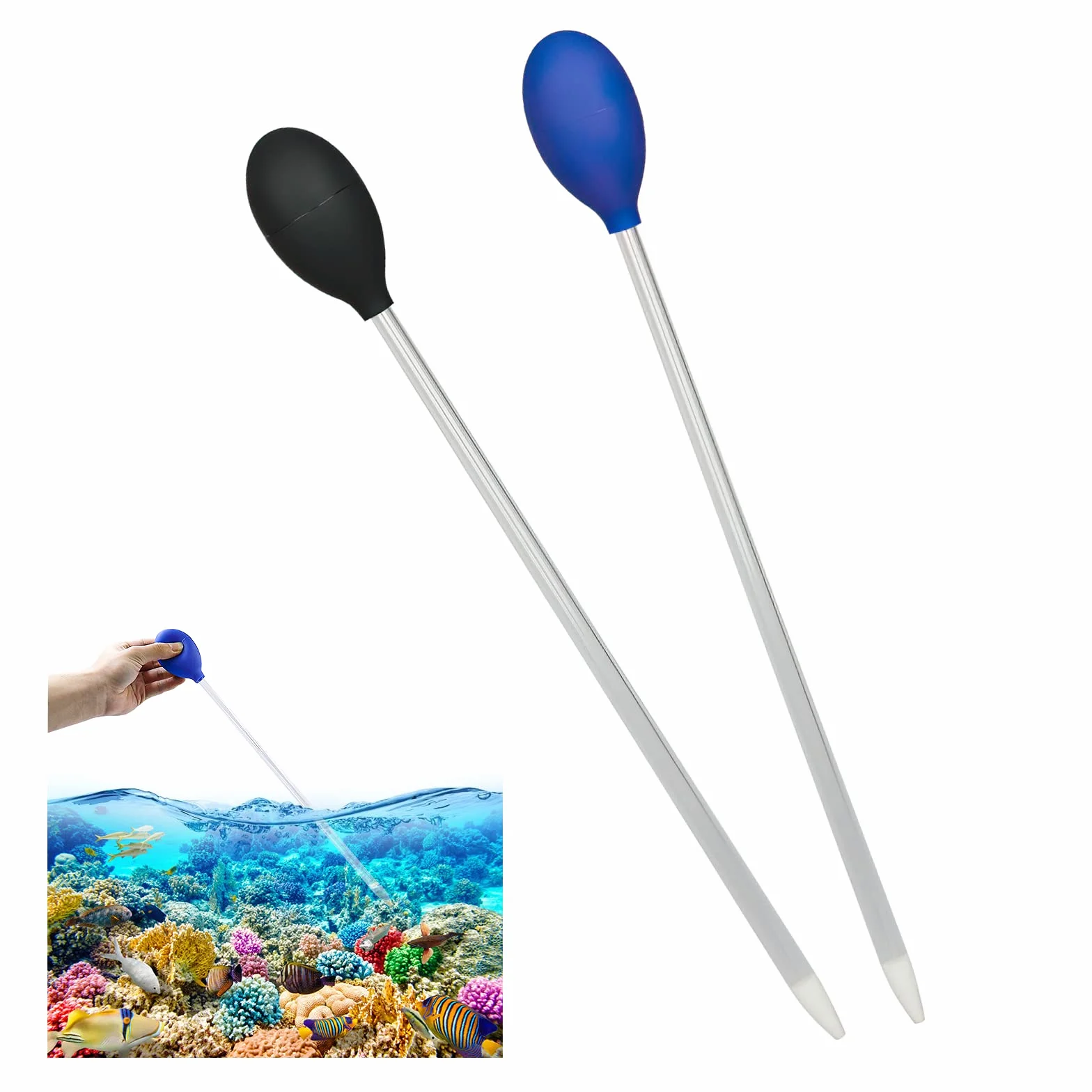 40 CM Podajnik Korale 2 Różne Kolory Pipeta Kroplomierzem Akwarium,Wielokrotnego użytku,Nadaje się do Czyszczenia Akwarium, Karmienie(Czarny i Niebieski)