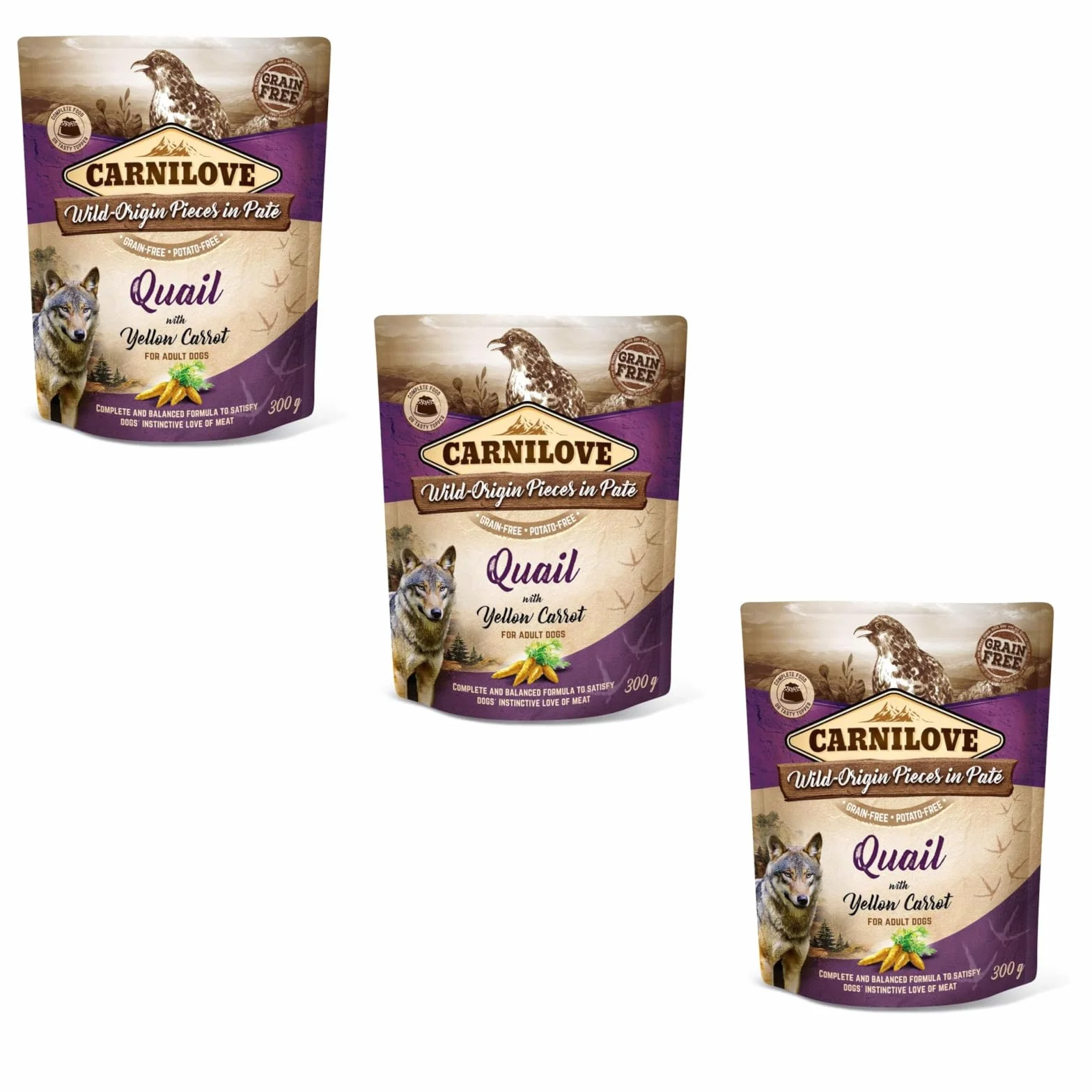 Carnilove Quail with Yellow Carrot 3x300g mokra karma dla dorosłych psów bez zbóż 85% mięsa