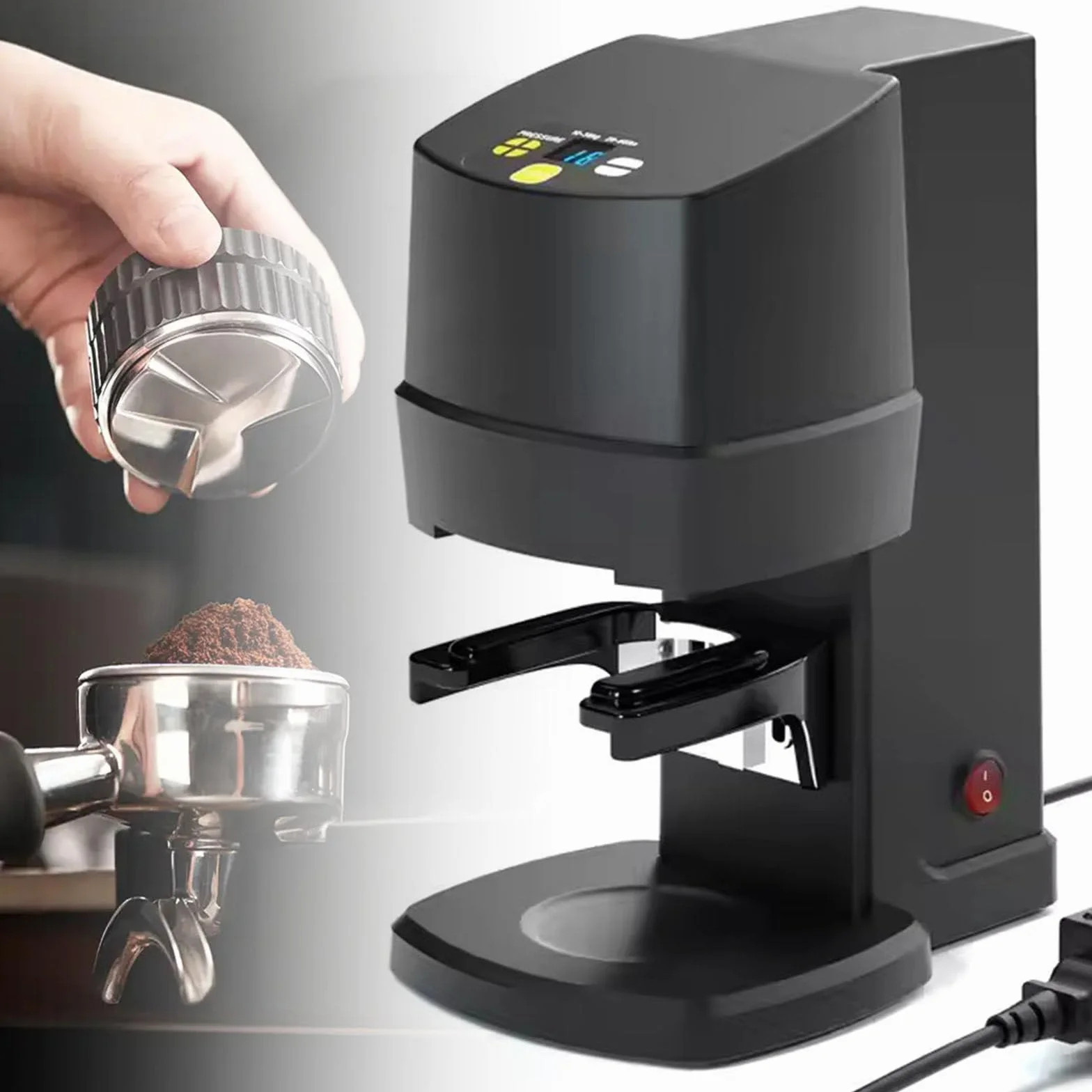 Ubijak do kawy 58 mm – automatyczna prasa do kawy ziarnistej espresso – 10–30 kg, regulowane ciśnienie – narzędzie do kawy – łatwe czyszczenie – do kawiarni i użytku domowego (czarny)