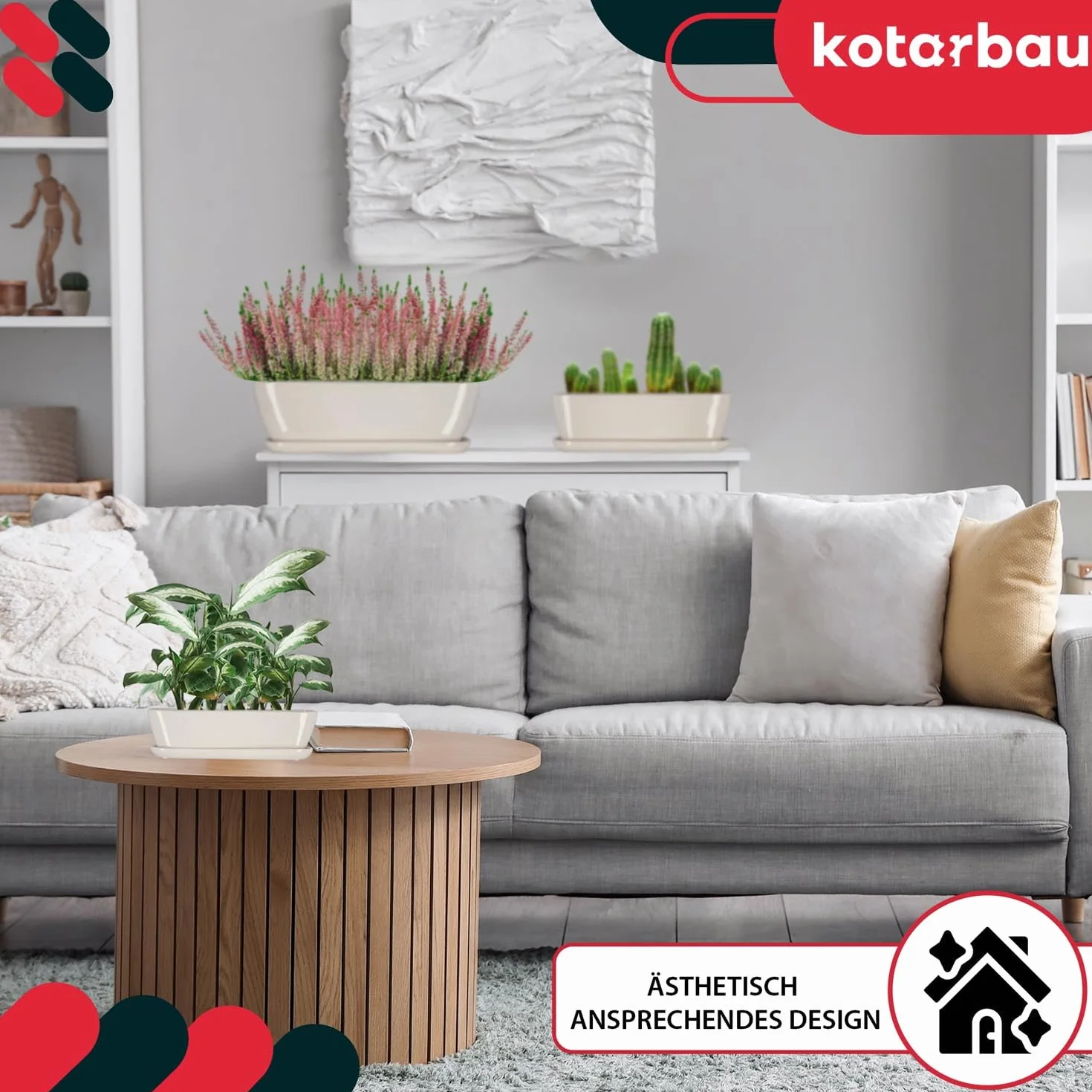 KOTARBAU® Doniczka Podłużna Rynnowa Ceramiczna Z Podstawką Biała 28 CM