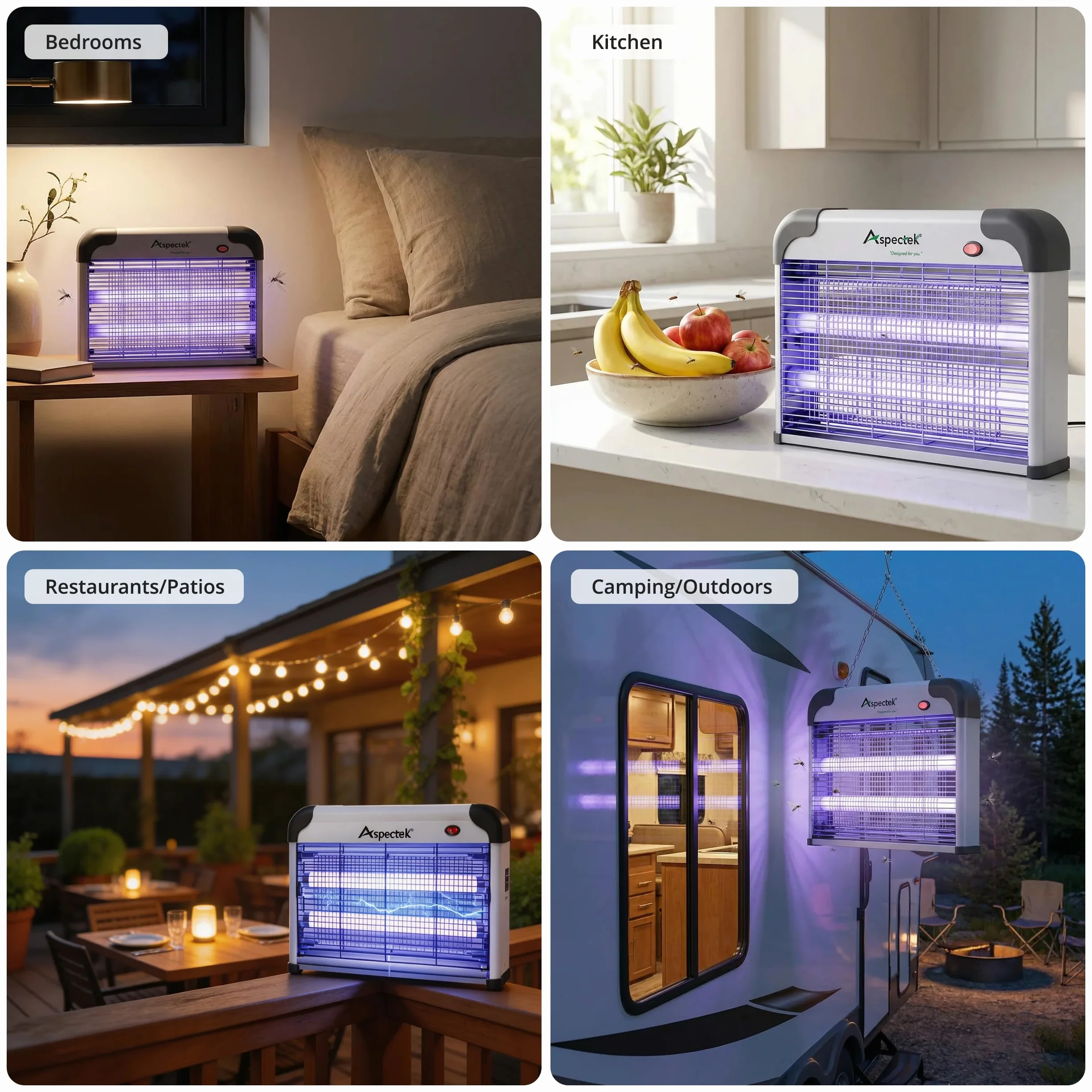 Aspectek Elektryczna pułapka na owady, 20 W, odporna na promieniowanie UV, skuteczna redukcja latających owadów, do użytku wewnątrz sypialni i ogrodu (Bug Zapper)