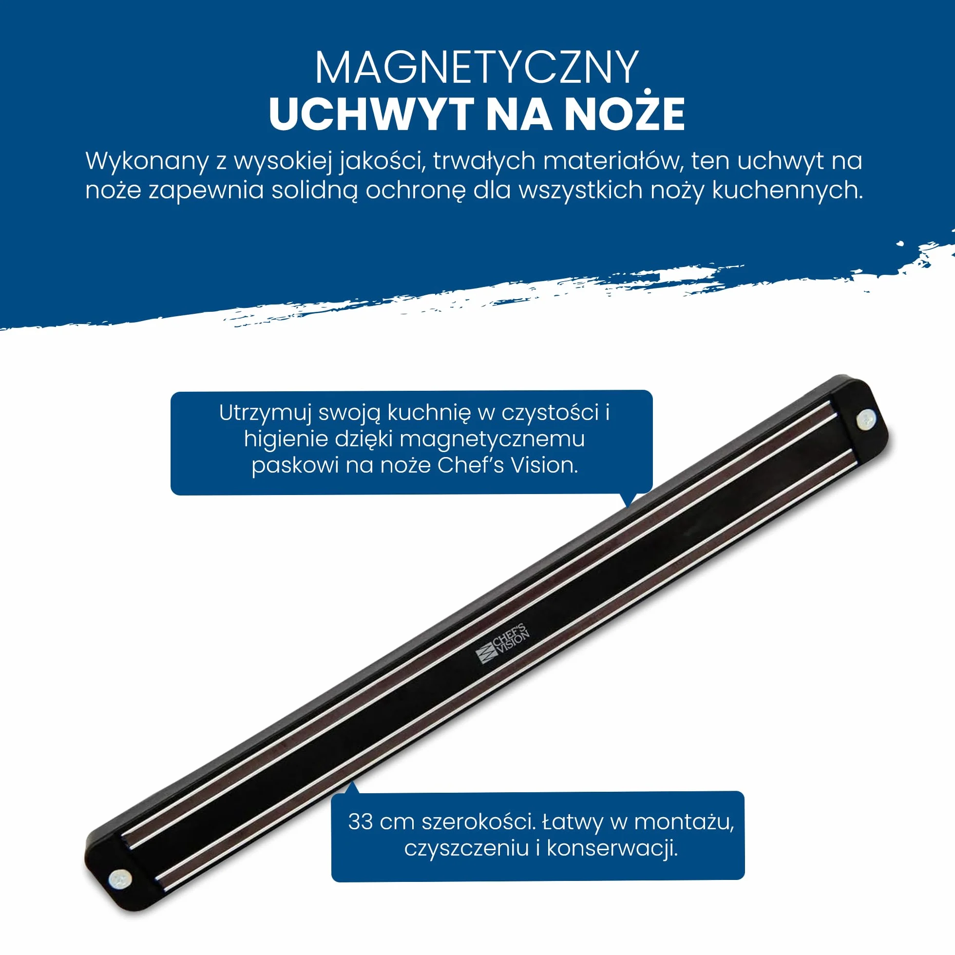 Czarny magnetyczny uchwyt ścienny na noże kuchenne (33,5 cm) - BEHOLD od Chef's Vision - Magnetyczny wieszak na noże kuchenne - Stylowy stojak na noże kuchenne - Idealny do kolorowych noży