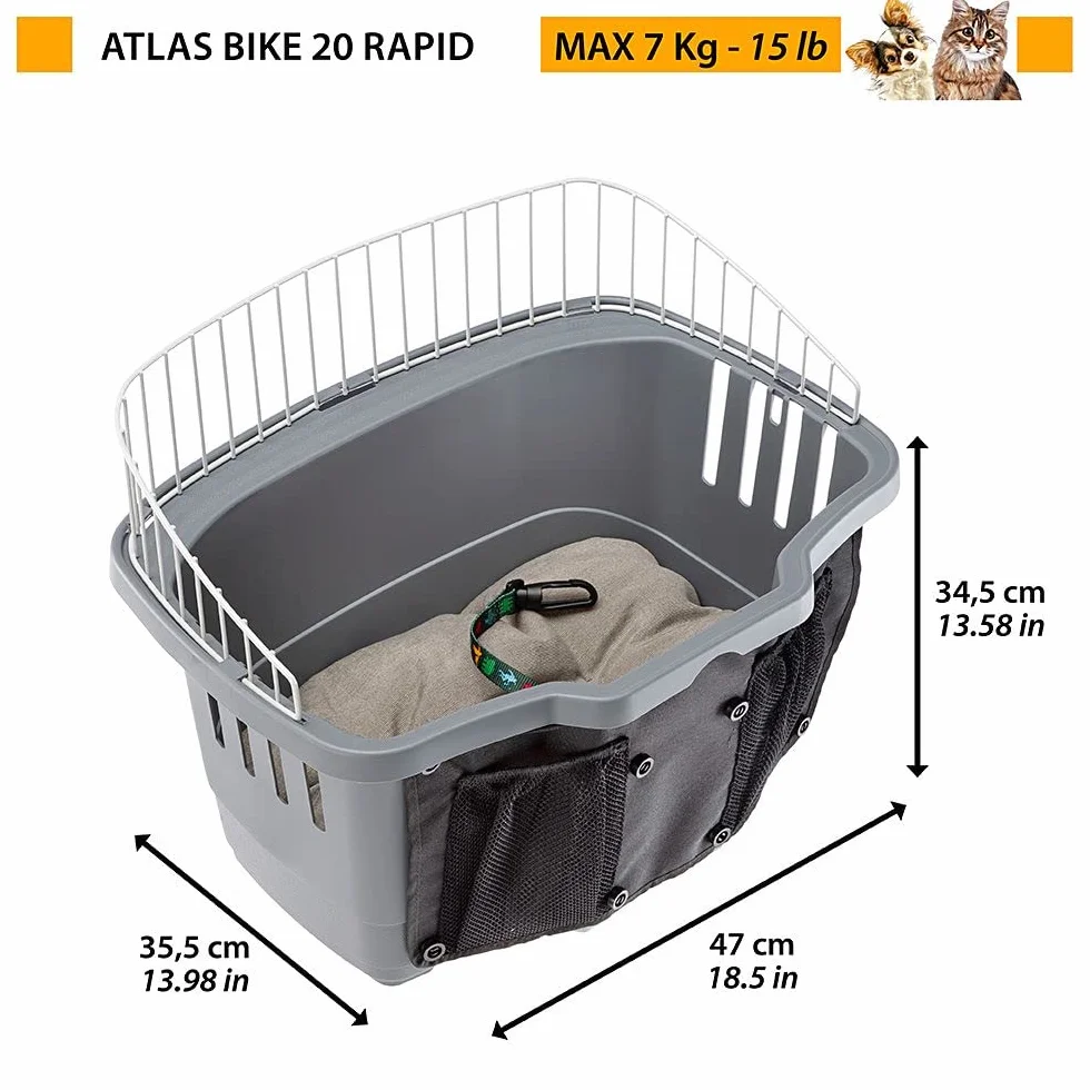 Ferplast Koszyk Rowerowy dla Małych Psów 7 kg 47 x 35.5 x 34.5 cm Szary