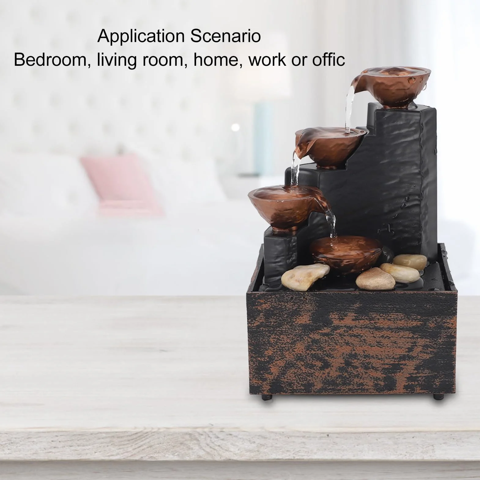 Fontanna USB, Zestaw Fontann z Kamieniami i Oświetleniem LED Feng Shui Bieżące Ozdoby Wodne Rzemiosło do Salonu w Domu