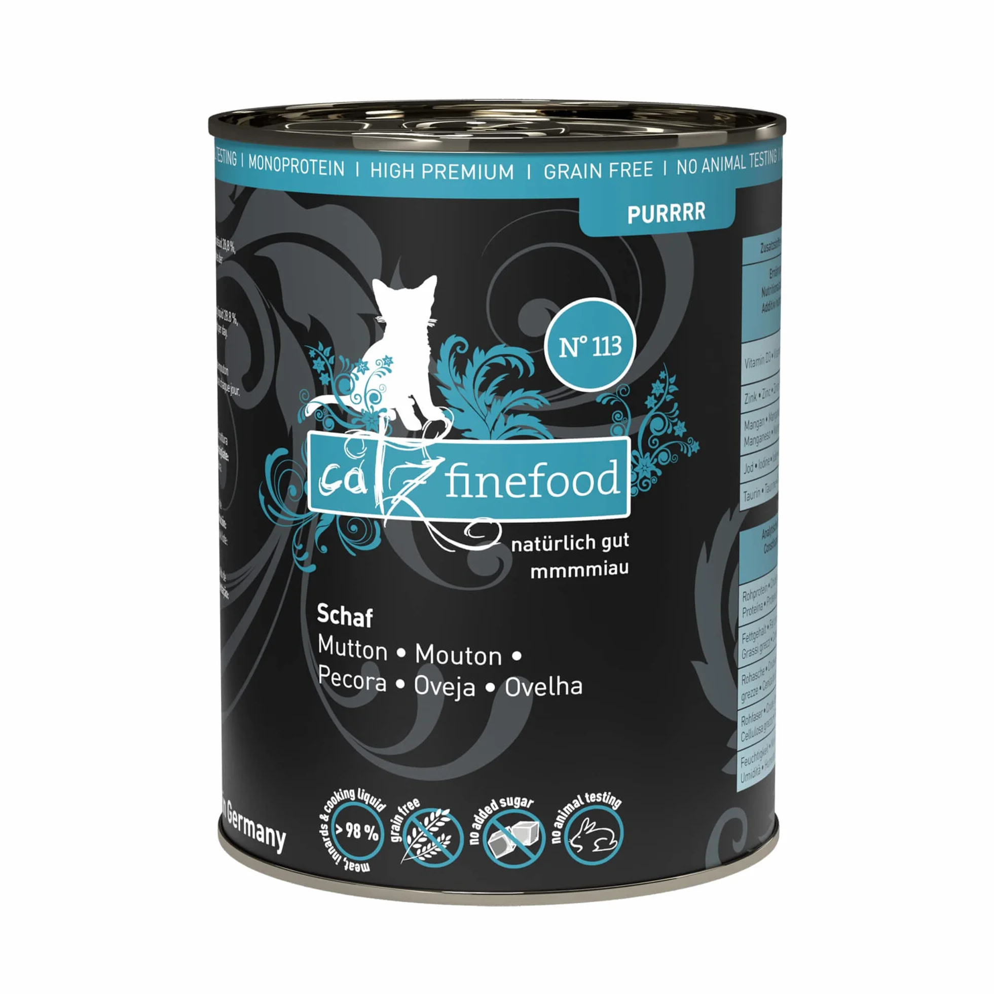 catz finefood Purrrr Monoprotein karma dla kotów mokra nr 113, dla kotów wrażliwych na odżywianie, 70% zawartości mięsa, puszka 6 x 400 g