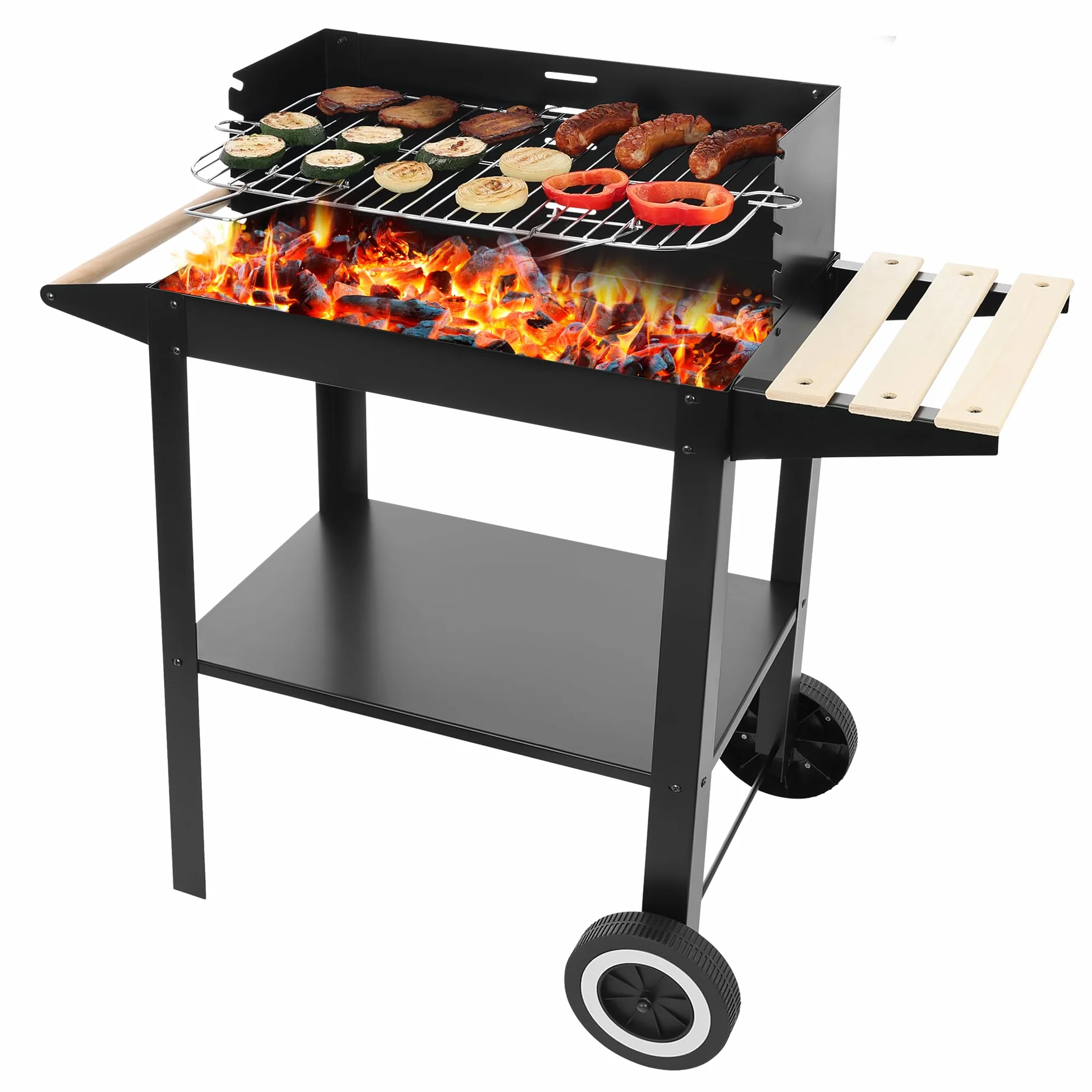 Grill węglowy ogrodowy na kółkach + akcesoria