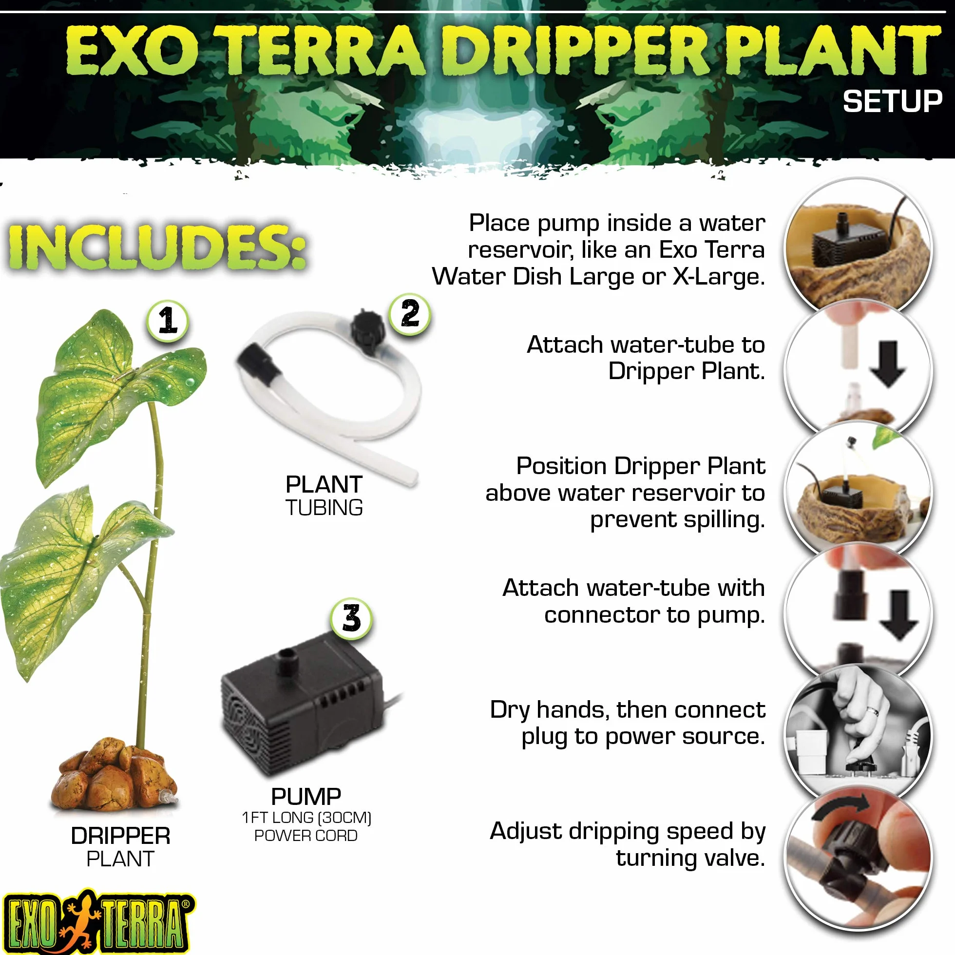 Exo Terra Roślina kapiąca duża z pompą zielona
