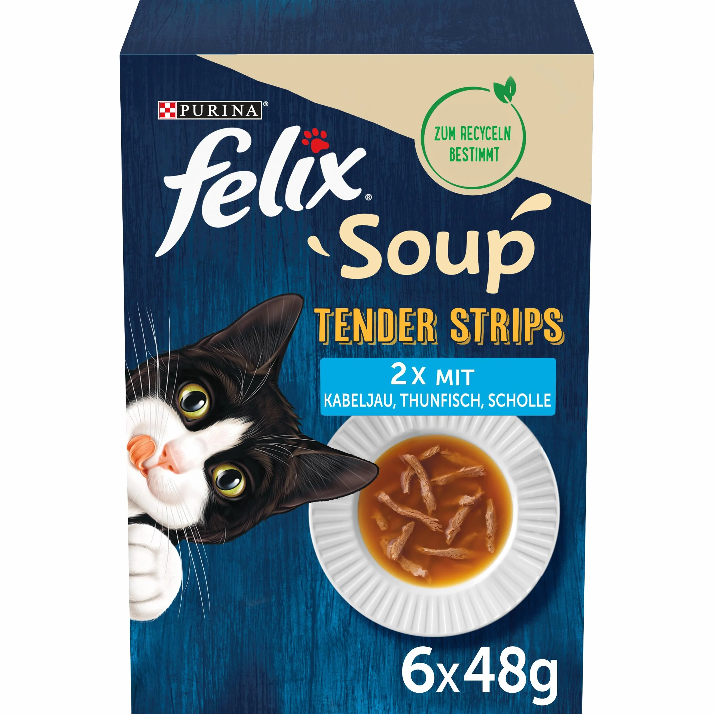 FELIX Soup Tender Strips, zupa dla kotów, różnorodność smaków z wody, opakowanie 1 szt. (6 szt. po 48 g)