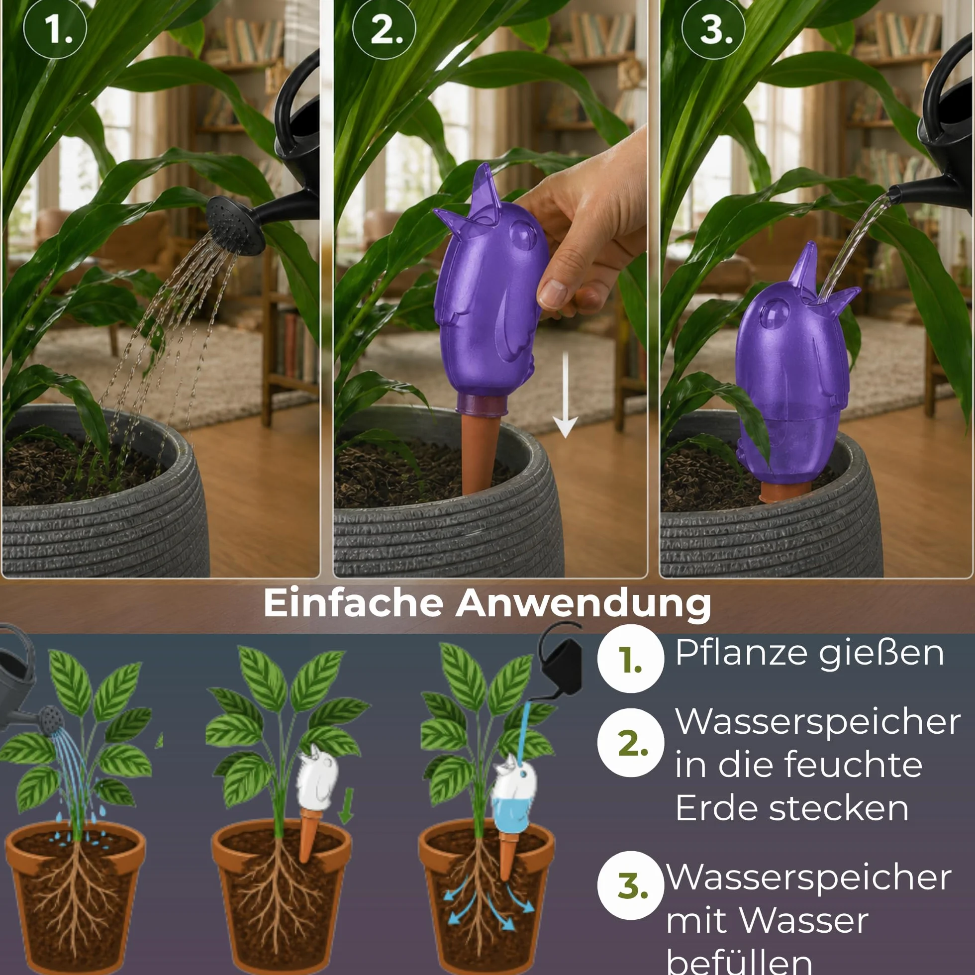 Scheurich Dozownik wody Bördy M | 4 x liliowy | pojemność 220 ml | małe kulki nawadniające z gliny | dozownik wody do roślin pokojowych i kwiatów, trzonek z terakoty