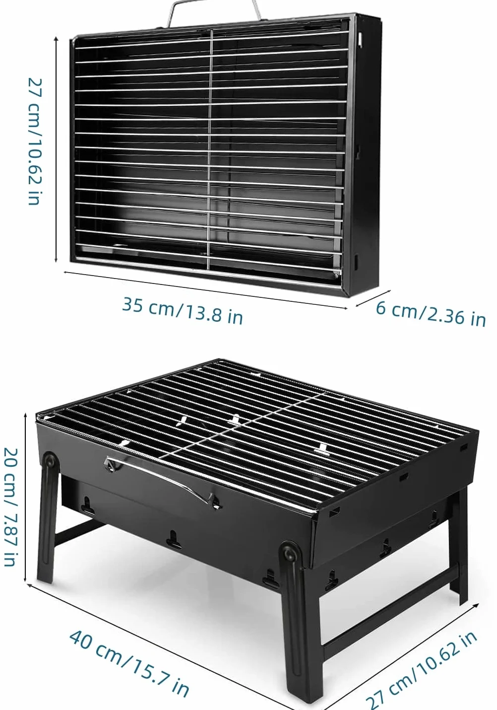 Uten Grill na węgiel drzewny, przenośny składany grill na węgiel drzewny, ze stali nierdzewnej, do gotowania na świeżym powietrzu, na kemping, wędrówki, piknik