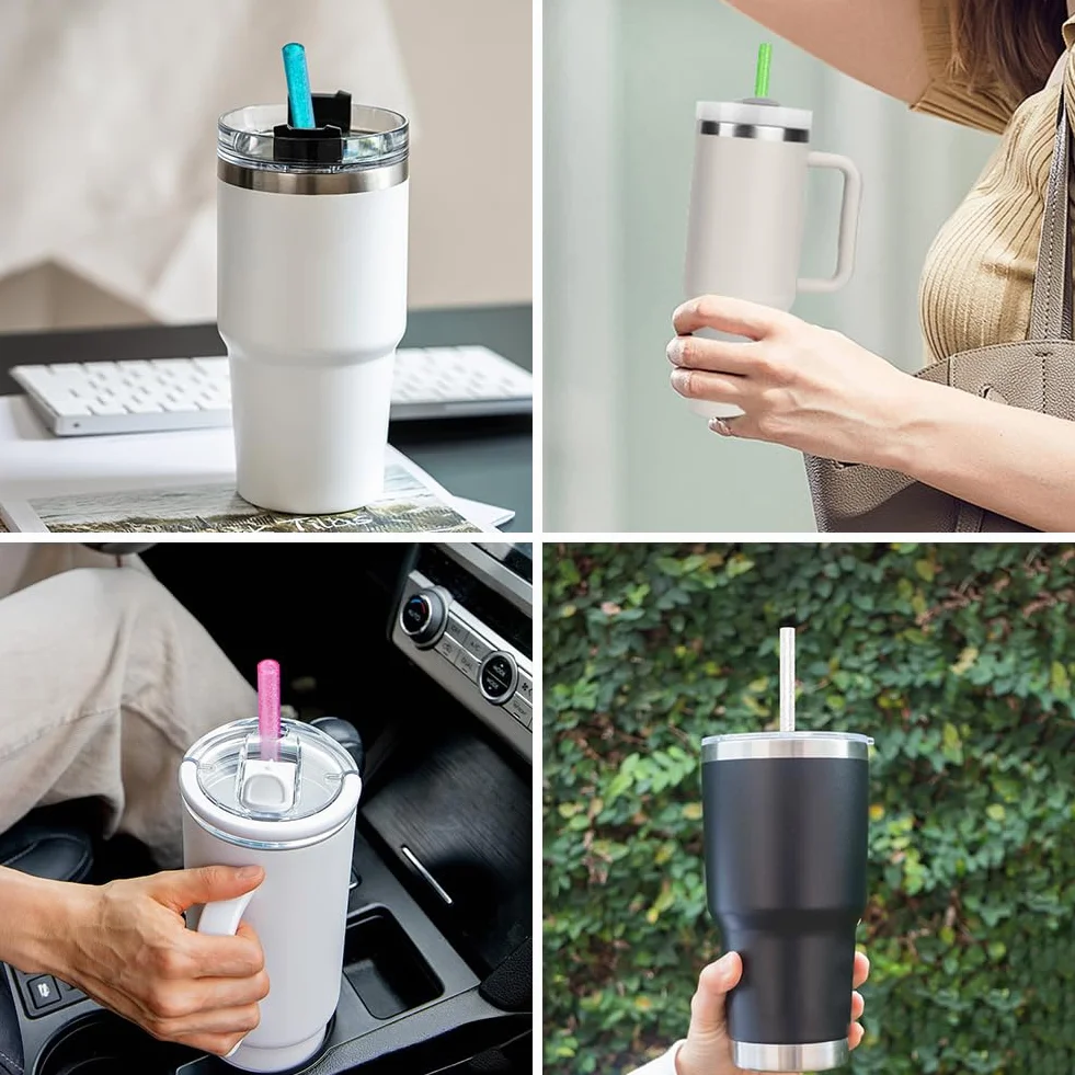 AUAUY 10 sztuk kolorowych słomek zamiennych do Stanley 40 oz 30 oz Tumbler, słomki do tumblerów z szczotką do czyszczenia, wielokrotnego użytku brokatowe słomki do akcesoriów Stanley Cup