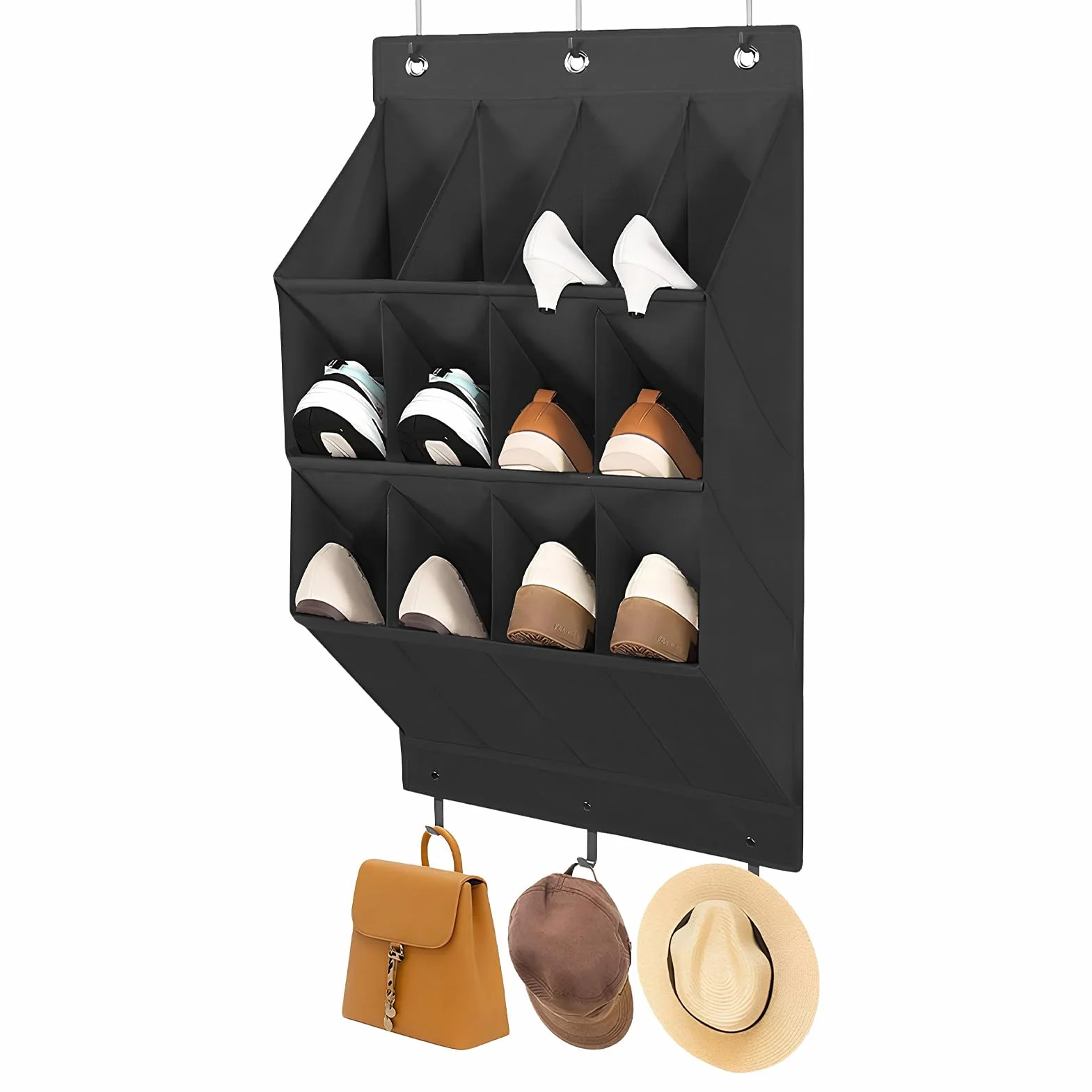 Hanging Shoe Storage, 12-Pocket Over Door Organizer, Closet Storage Rack with Reinforced Hooks, Multi-Purpose for Shoes Toys Accessories, Bedroom Dorm Apartment Office Nursery Garage Use