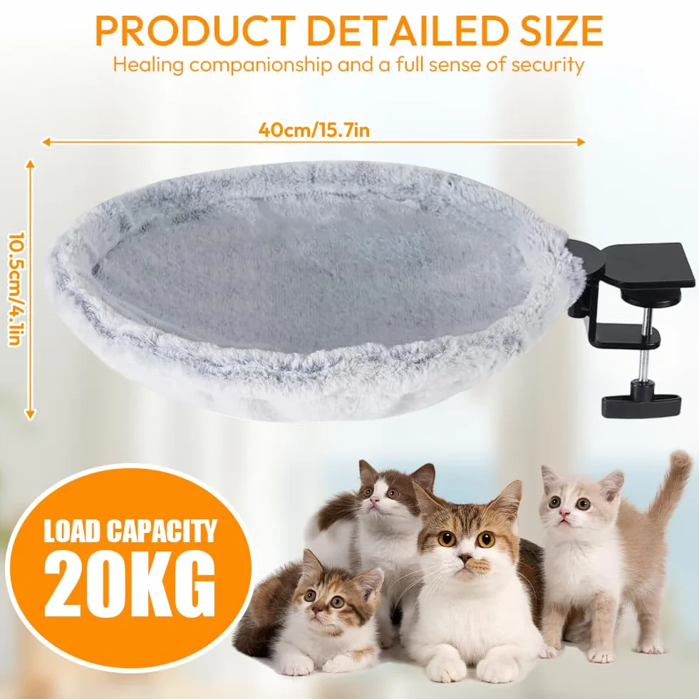 Łóżko dla kota z regulacją wysokości i obrotem 360°, hamak biurowy, nośność 20 kg szary