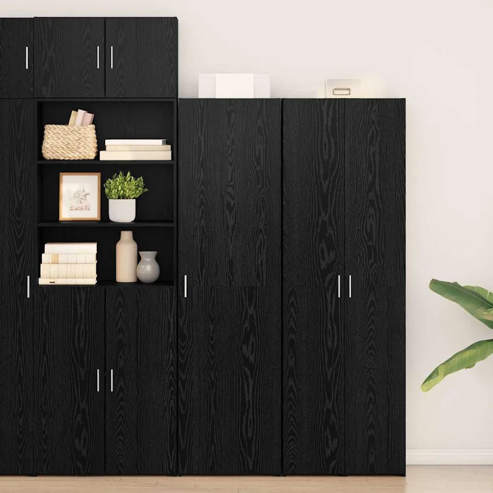 vidaXL Highboard 2 pcs Czarny Dąb 50 x 42,5 x 185 cm, Nowoczesny prostokątny wysoki kredens, pojemna szafka, stylowy mebel do organizacji w salonie