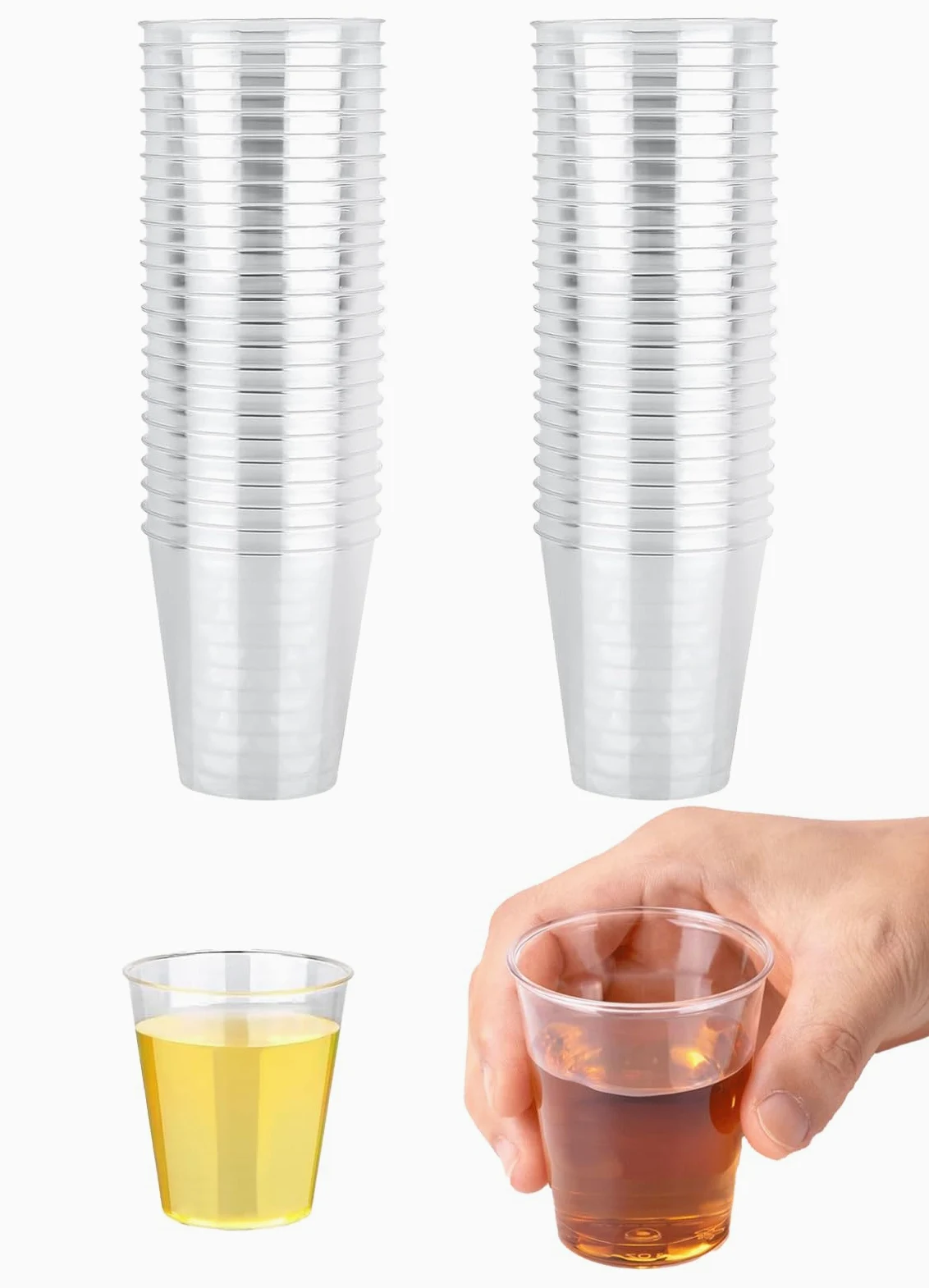 50 sztuk plastikowych kieliszków do wódki, przezroczyste kubki do shotów z materiału PS (30 ml/1 oz), plastikowe kubki wielokrotnego użytku, na urodziny, degustacje, imprezy