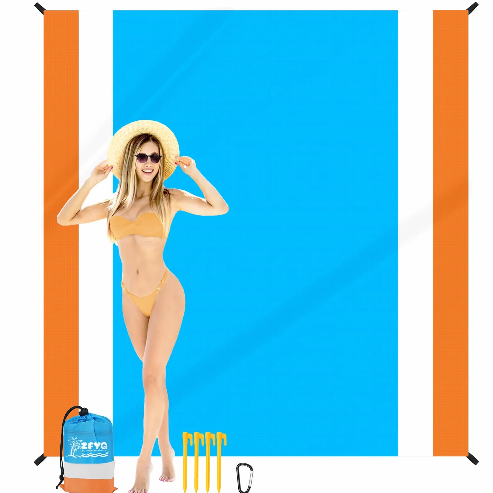 Koc piknikowy 200 x 210 cm, wodoszczelny, z 4 śledziami, na plażę, kemping, piknik i podróże na świeżym powietrzu