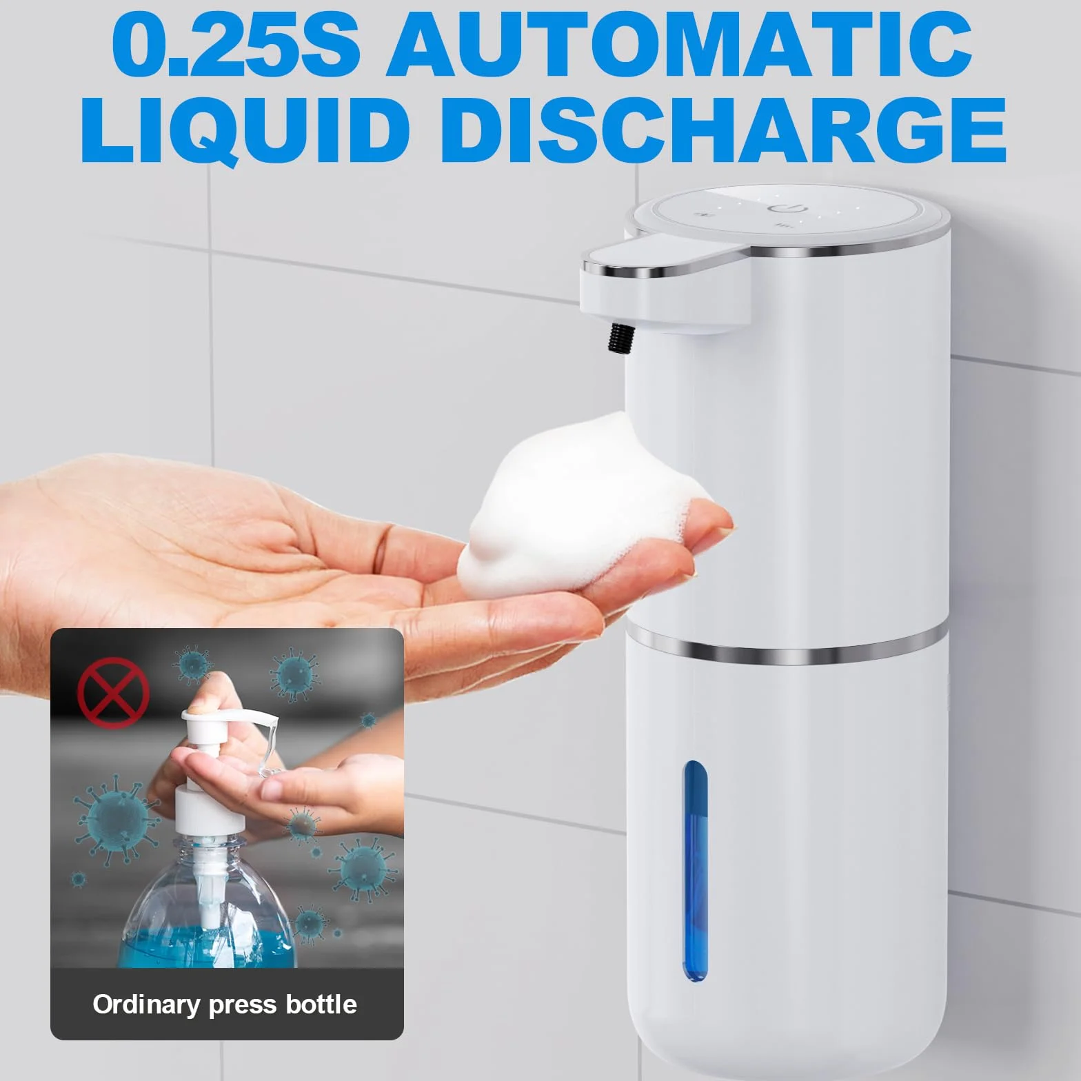 Automatyczny dozownik mydła, mocowanie ścienne, bezdotykowy, 380 ml, elektryczny, z czujnikiem, ładowanie przez USB, dozownik pianki mydlanej do łazienki, kuchni, biura