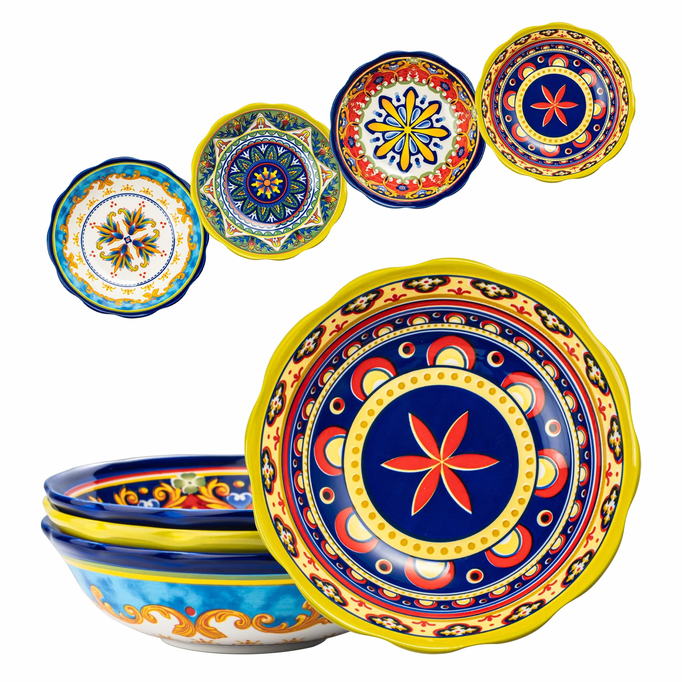 UNICASA 4-częściowy zestaw talerzy ceramicznych, 1000 ml, kolorowe talerze do makaronu, makaronu, spaghetti, sałatki, zupy, zmywarki i kuchenki mikrofalowej