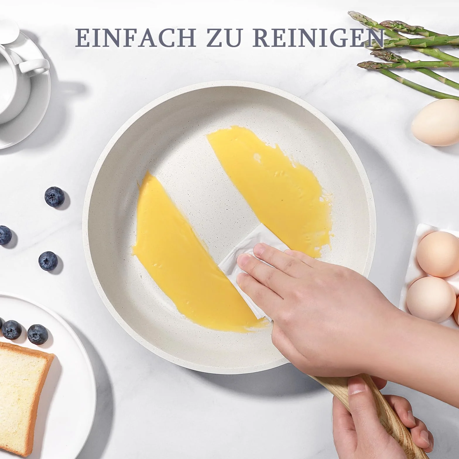 GiPP Patelnia nieprzywierająca, Biała patelnia nieprzywierająca, Patelnia do omletów z odporną na ciepło rączką, Kompatybilna ze wszystkimi typami kuchenek (Biały, 24cm)