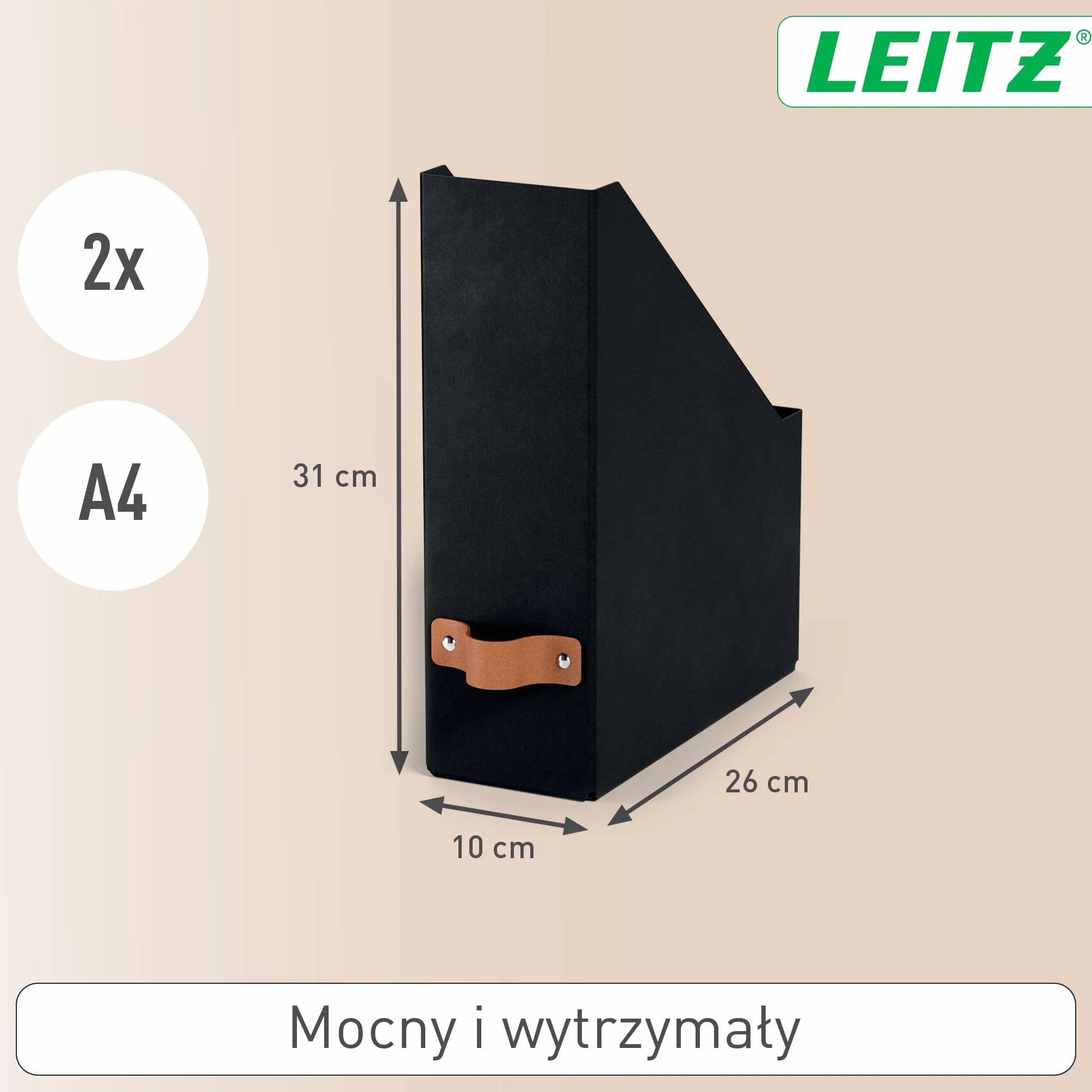 Organizer na Dokumenty Leitz Puro – Zestaw 2x Stojak na Gazety A4, Kompatybilnych z Regałami Modułowymi i Półkami, Pomieści 900 Arkuszy (80 g/m²), 10 x 26 x 31 cm, Czarny