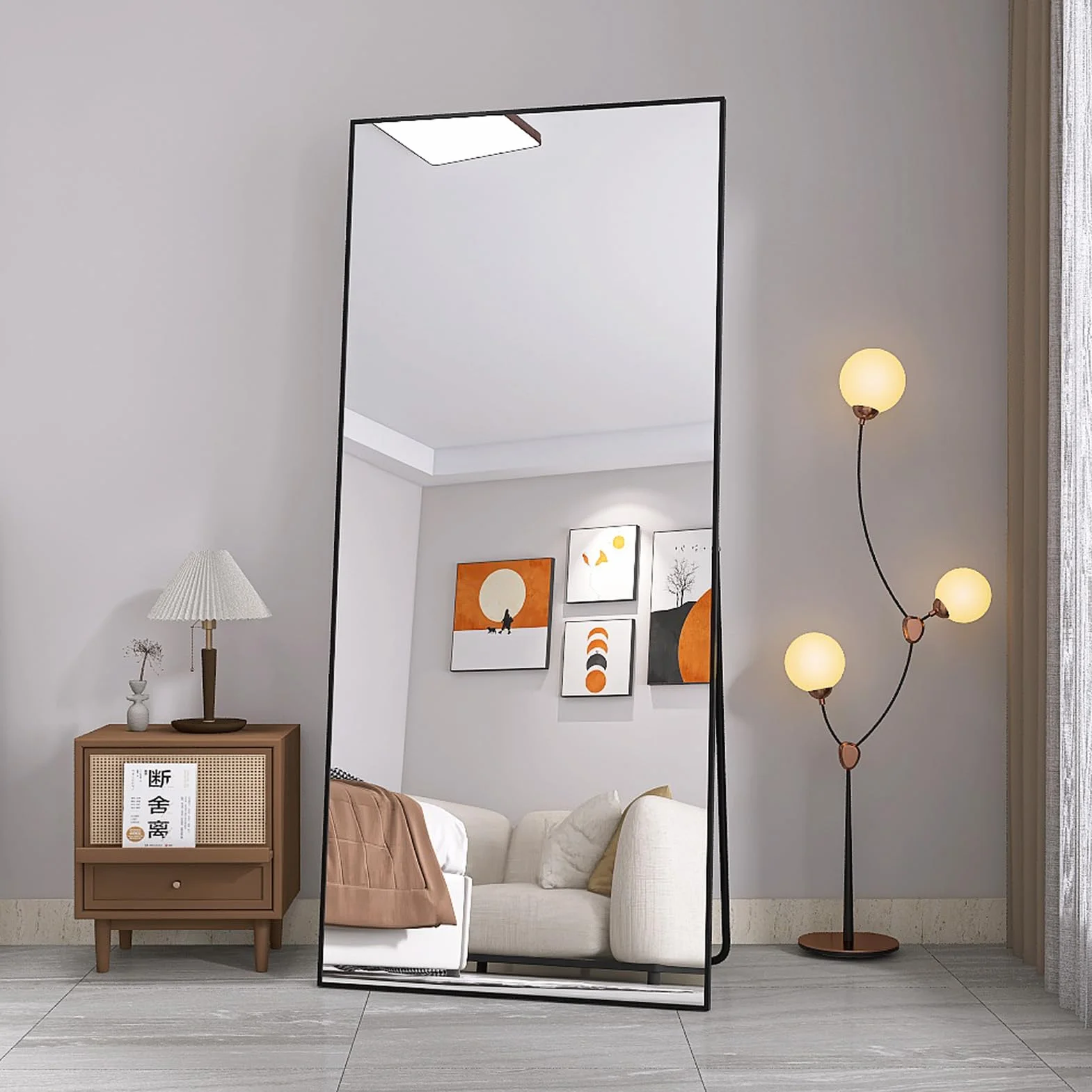 Fofetbfo Lustro stojące o pełnej długości, 180 x 80 cm, prostokątne, duże lustro ścienne do zawieszenia, duże lustro ścienne z aluminiową ramą do łazienki, sypialni, przedpokoju